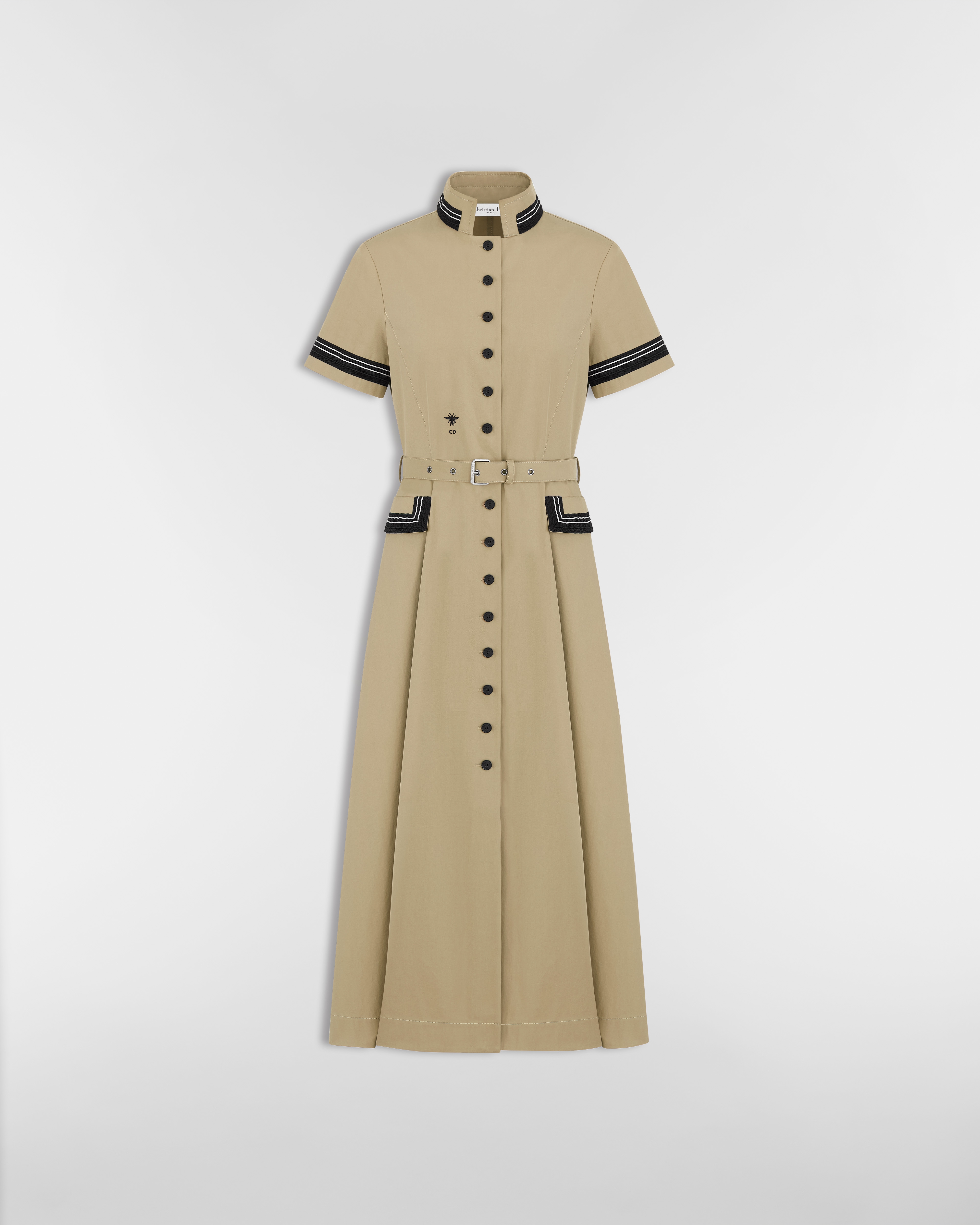 Robe-chemise mi-longue évasée Gabardine de coton beige E01