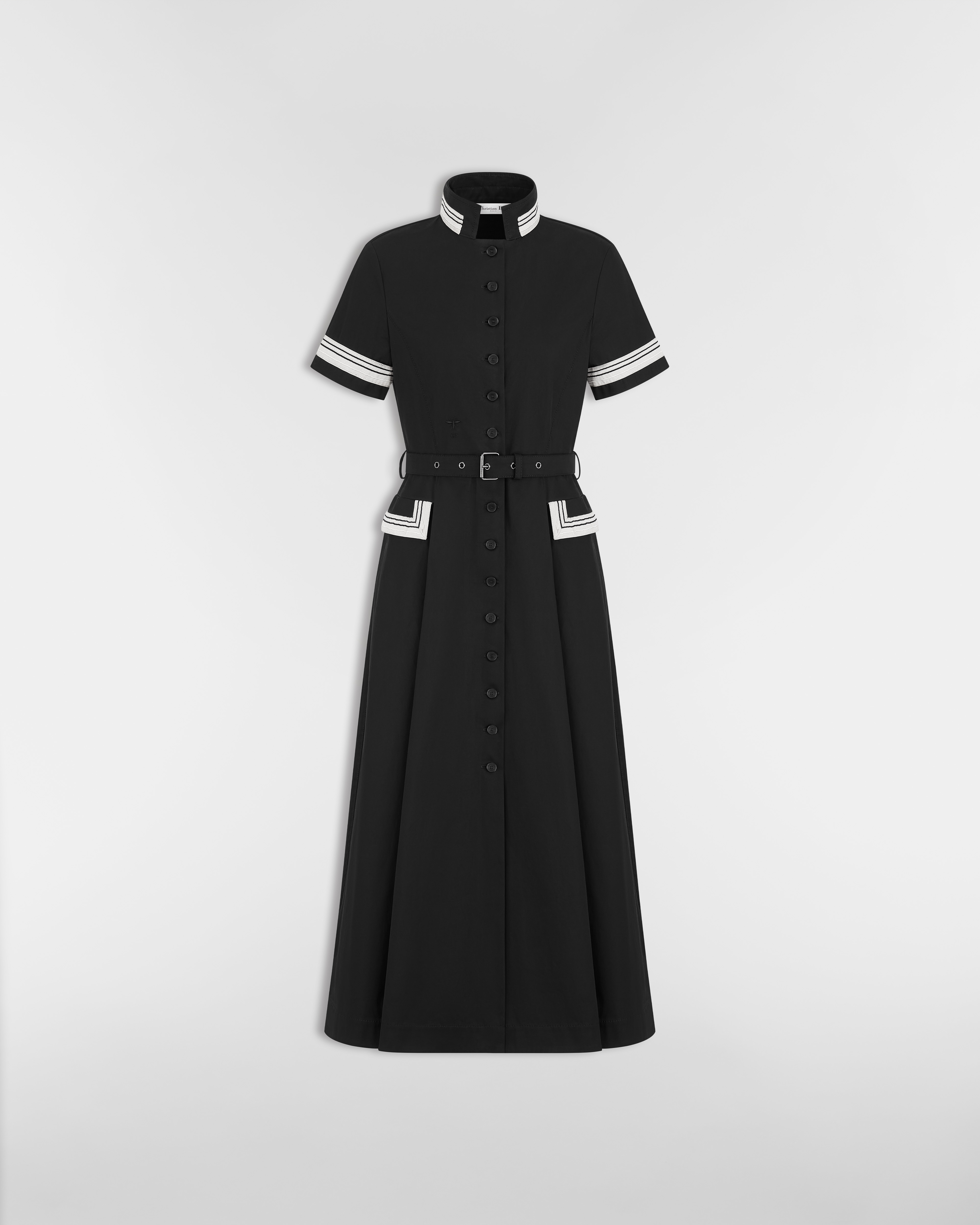 Robe-chemise mi-longue évasée Gabardine de coton noir E01