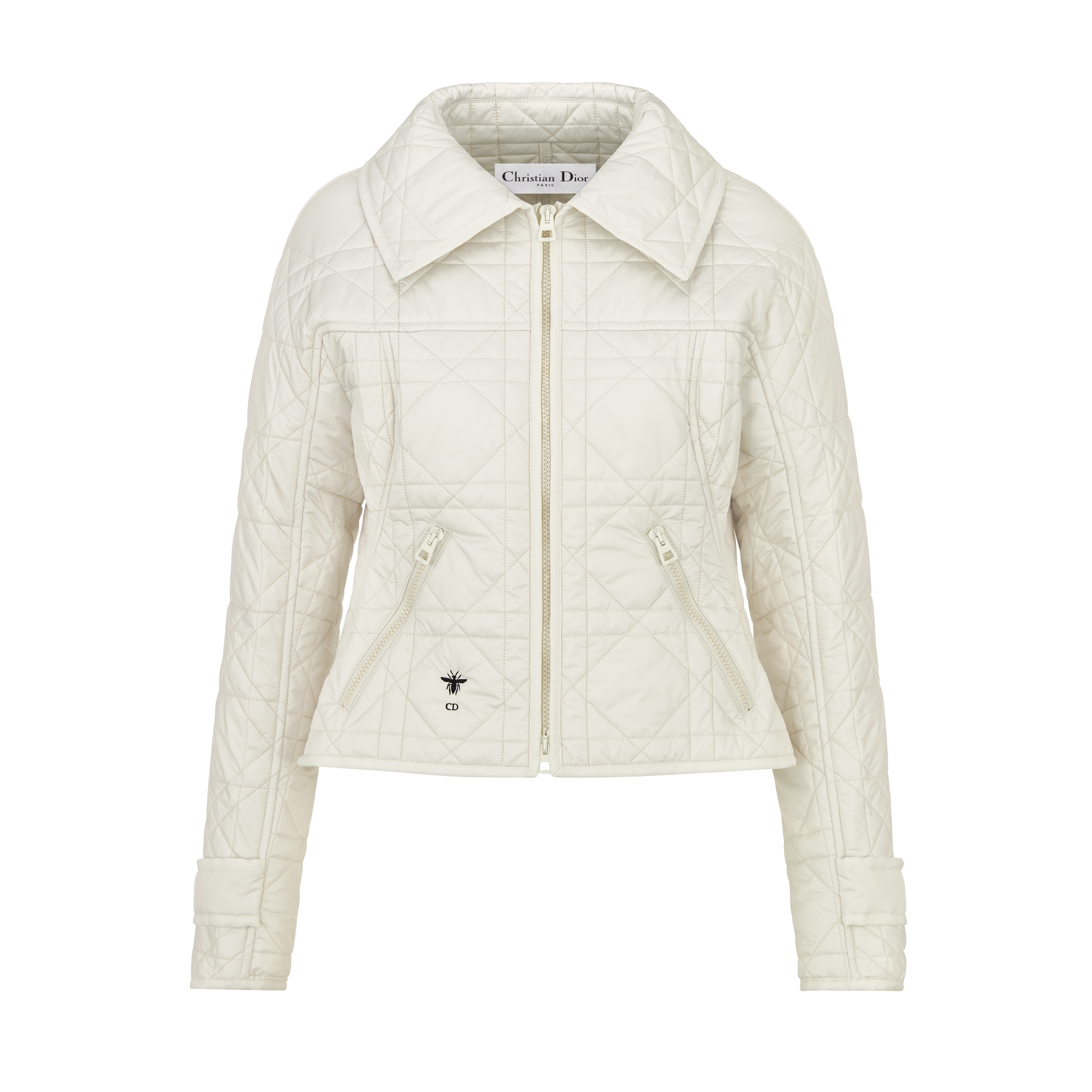 Macrocannage Fitted Jacket Ecru Quilted Technical Taffeta E01