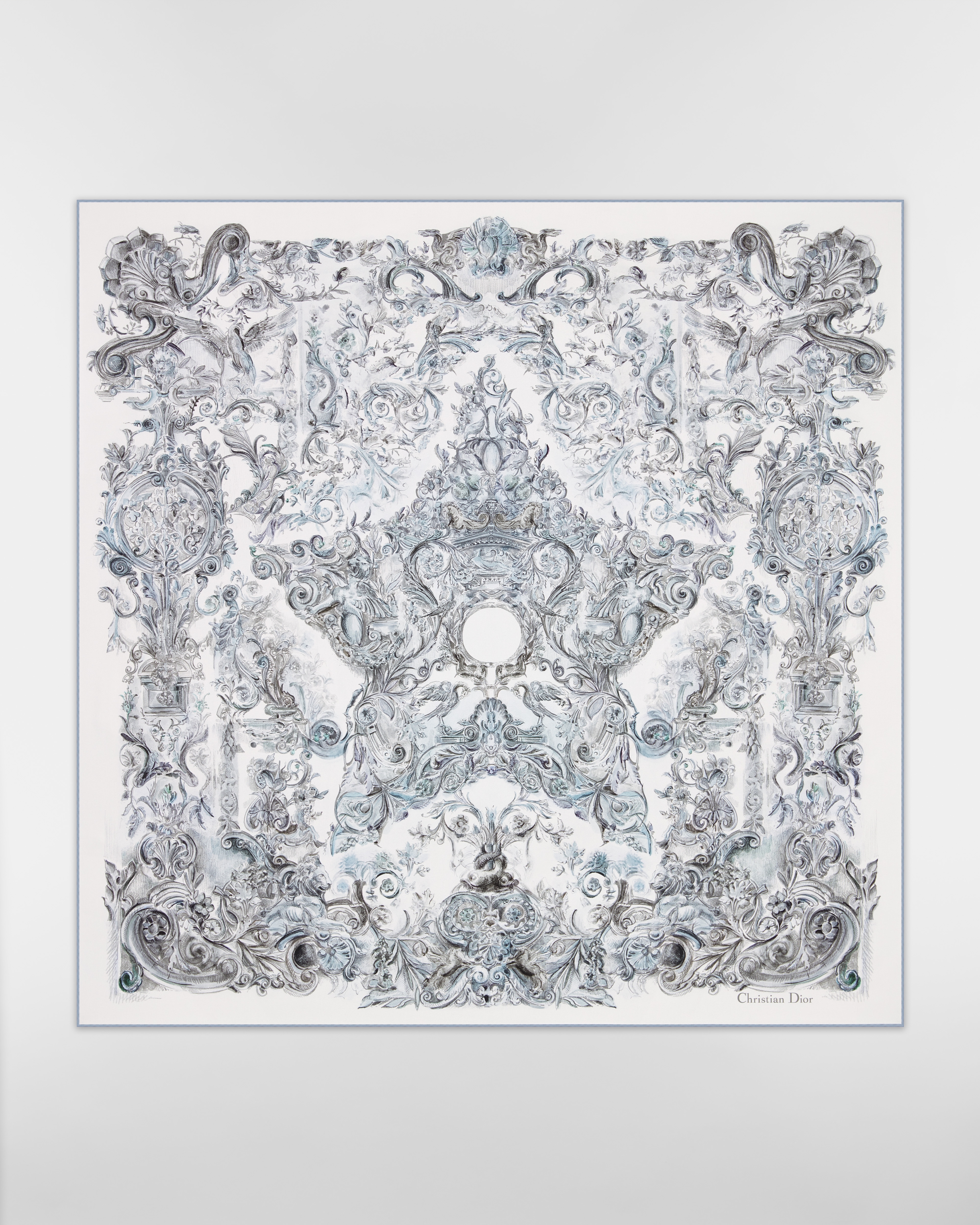 Dior Stella Baroque 90 Square Scarf White and Blue Silk Twill | DIOR