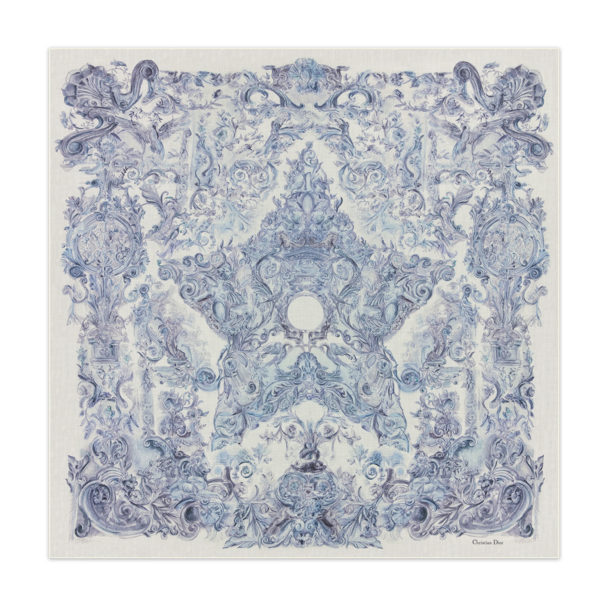 Dior Stella Baroque Shawl White and Blue Cashmere E01