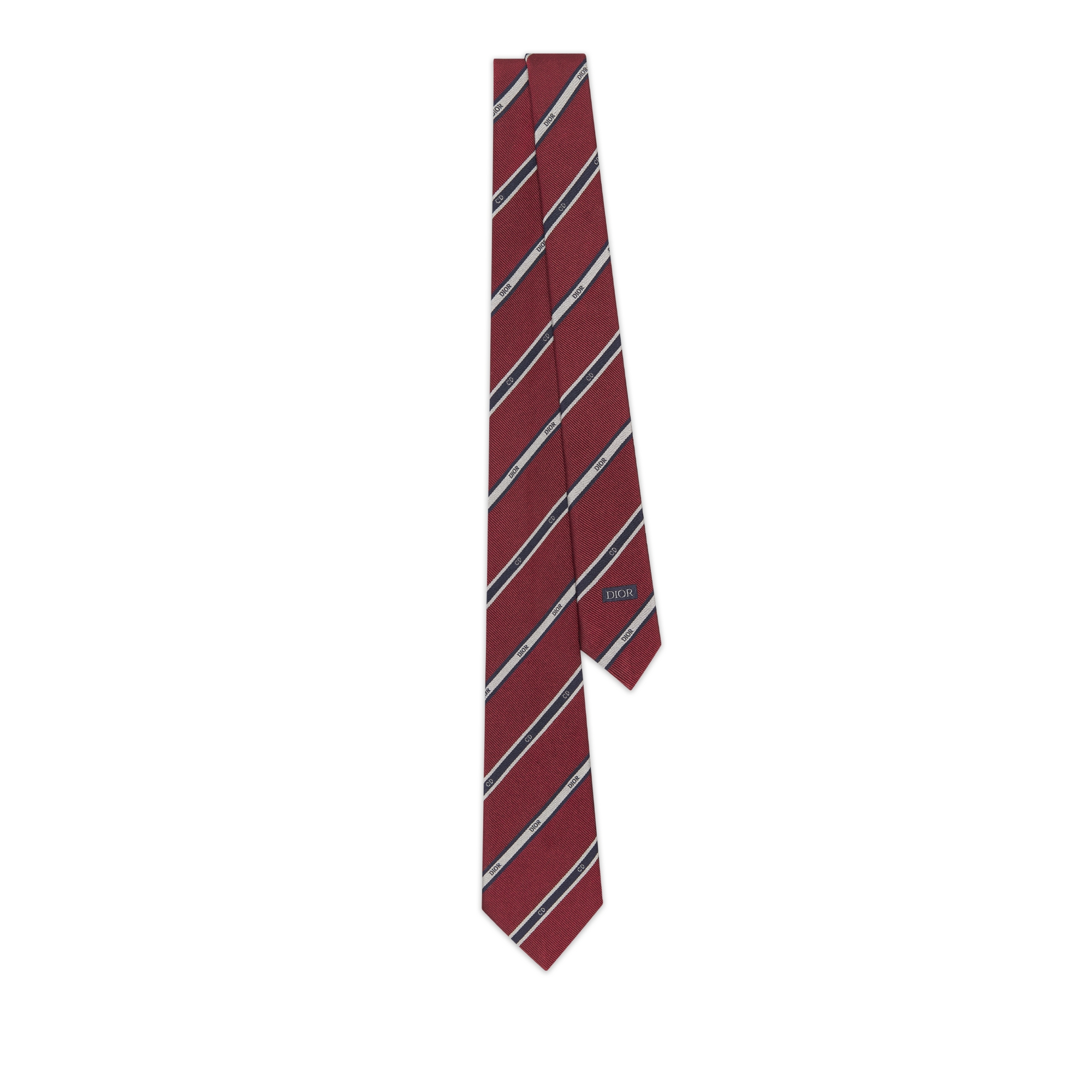 Dior Club Tie Burgundy, Navy Blue and Gray Striped Silk E01