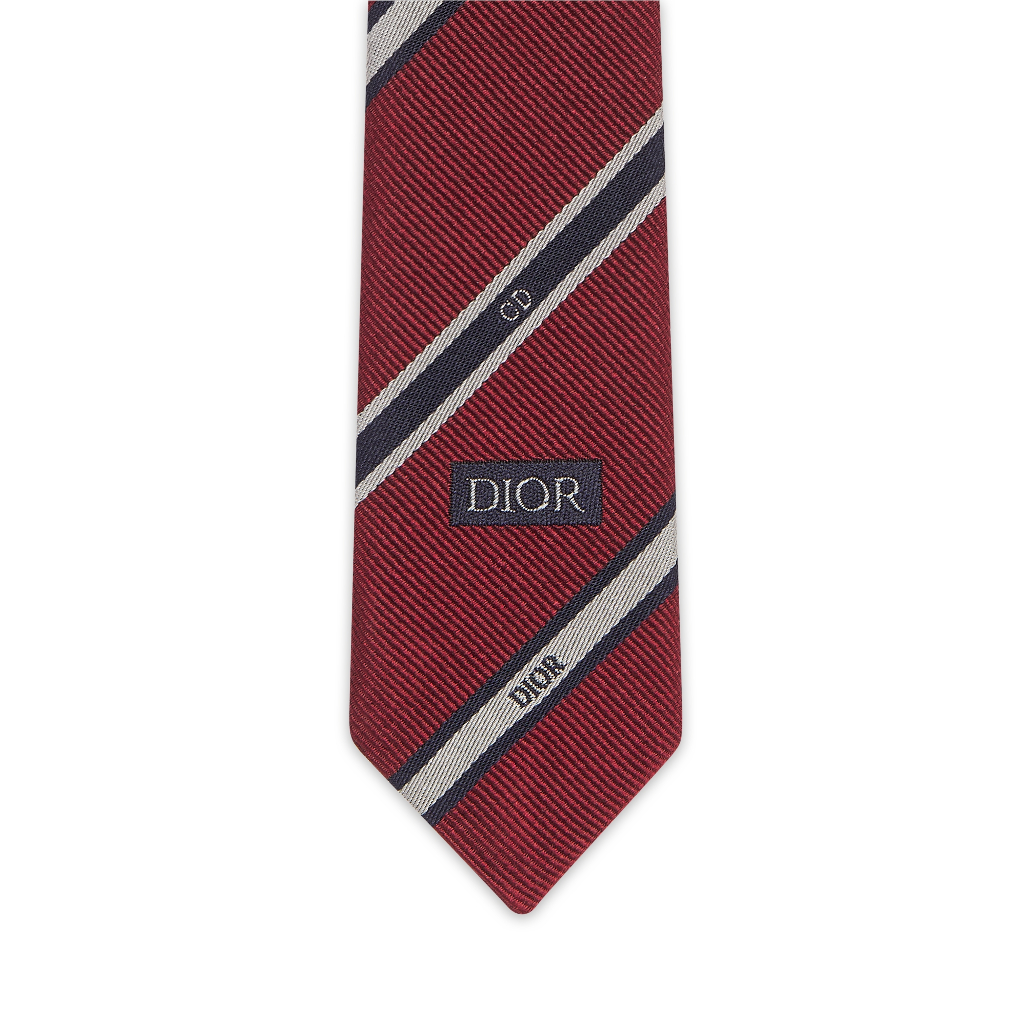 Dior Club Tie Burgundy, Navy Blue and Gray Striped Silk E09