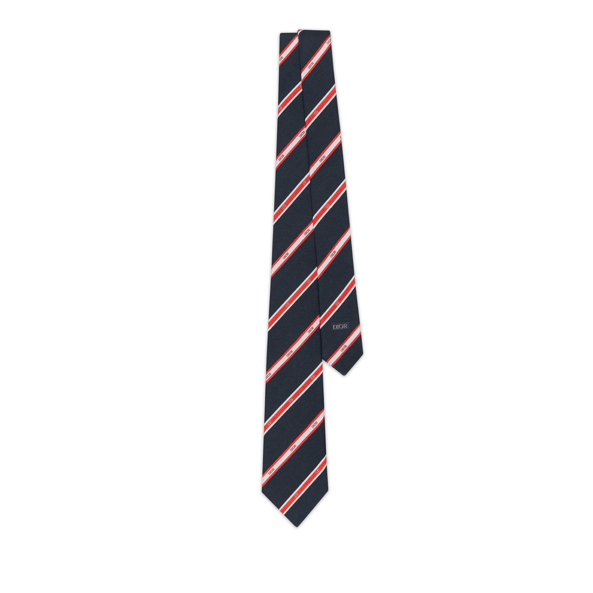 Dior Club Tie Navy Blue, Red and White Striped Silk E01