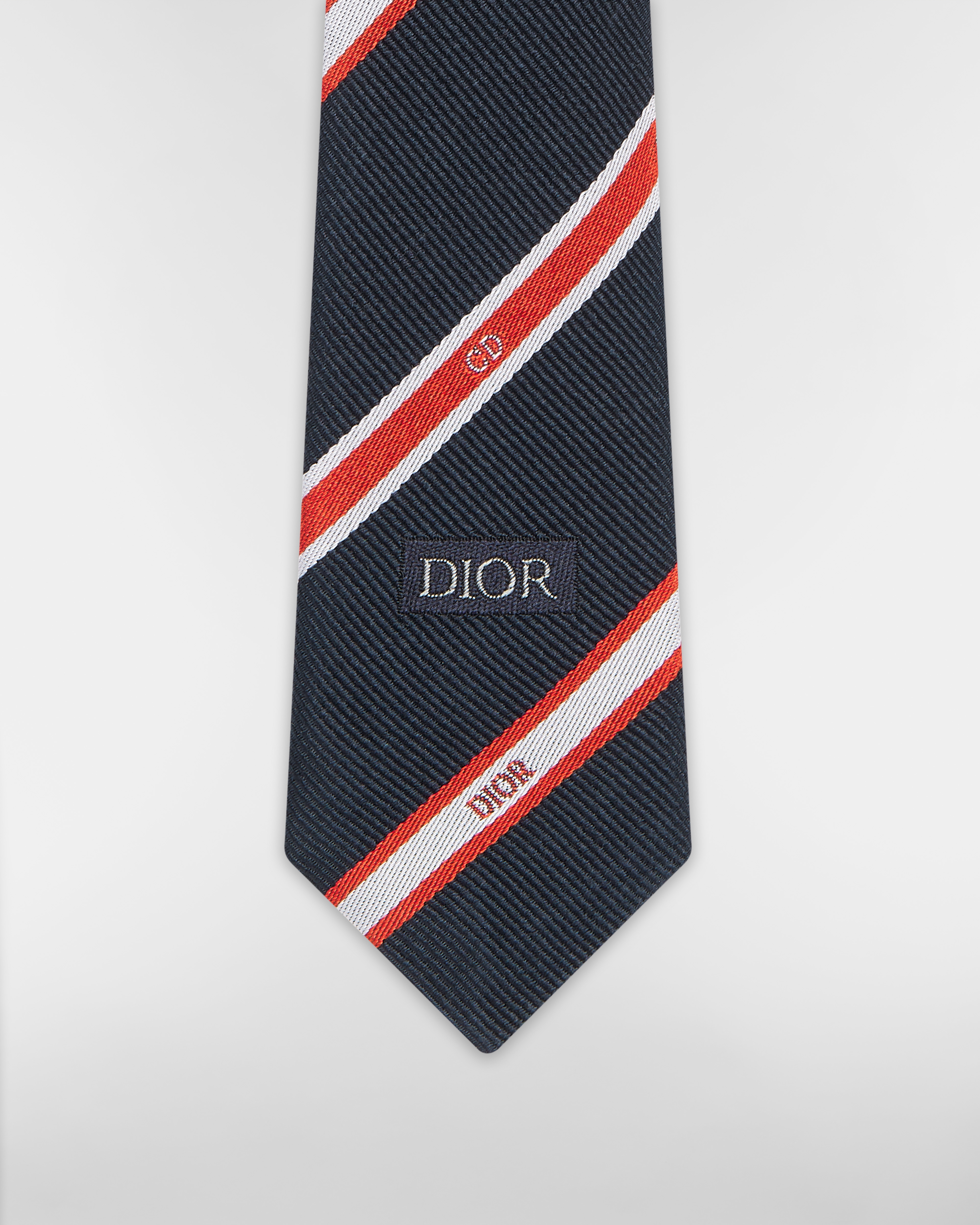Dior Club Tie Navy Blue, Red and White Striped Silk E09