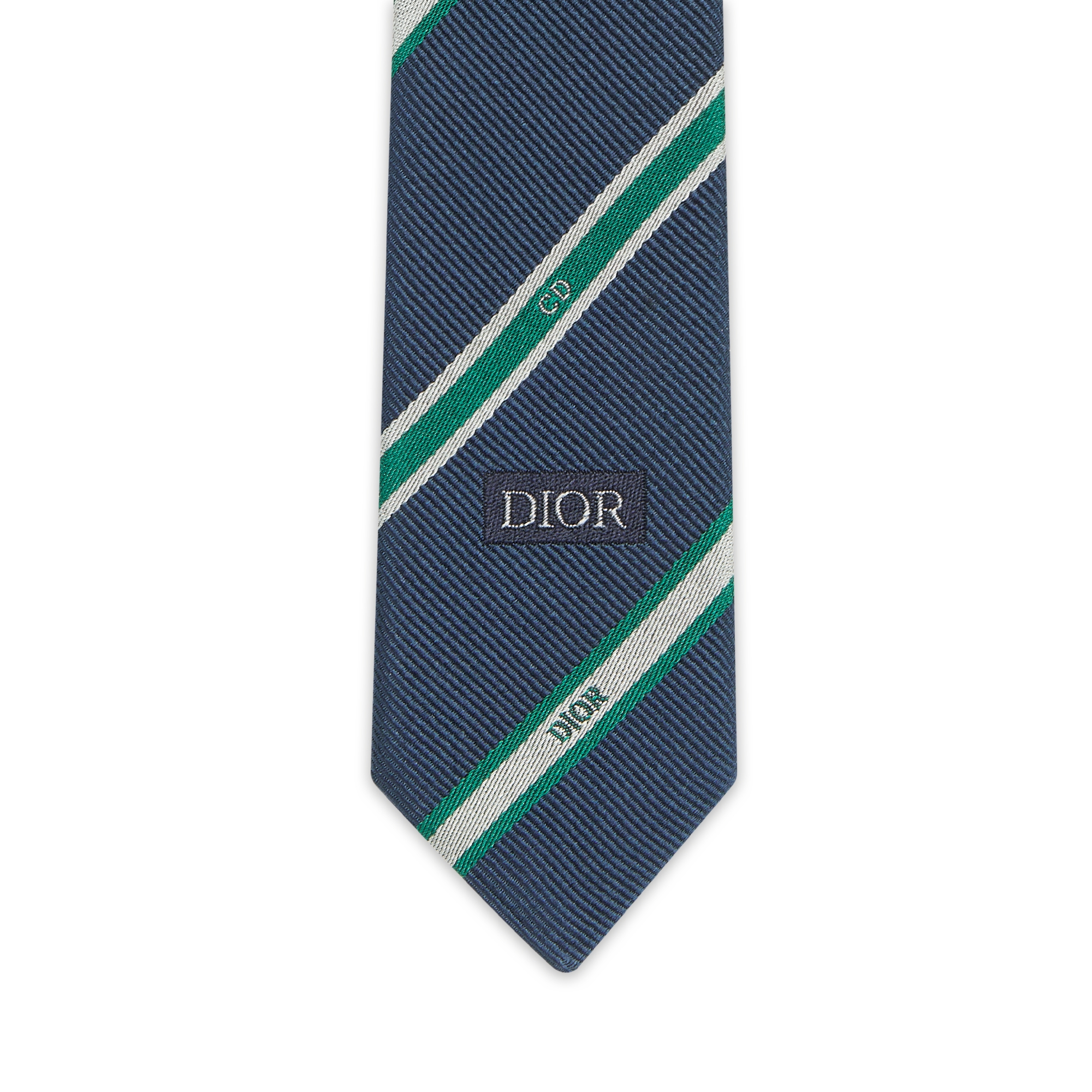 Dior Club Tie Navy Blue, Green and Gray Striped Silk E09