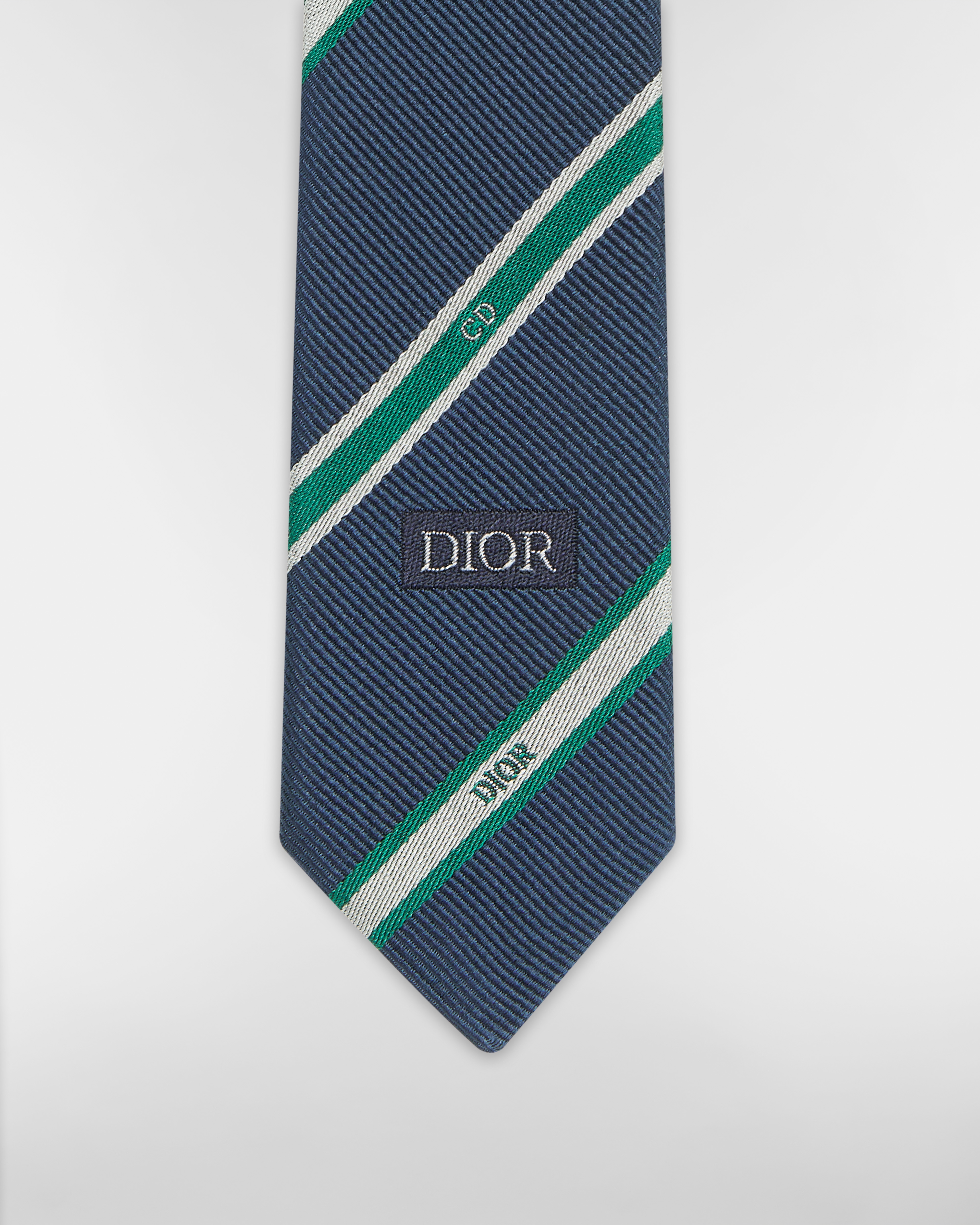 Dior Club Tie Navy Blue, Green and Gray Striped Silk E09