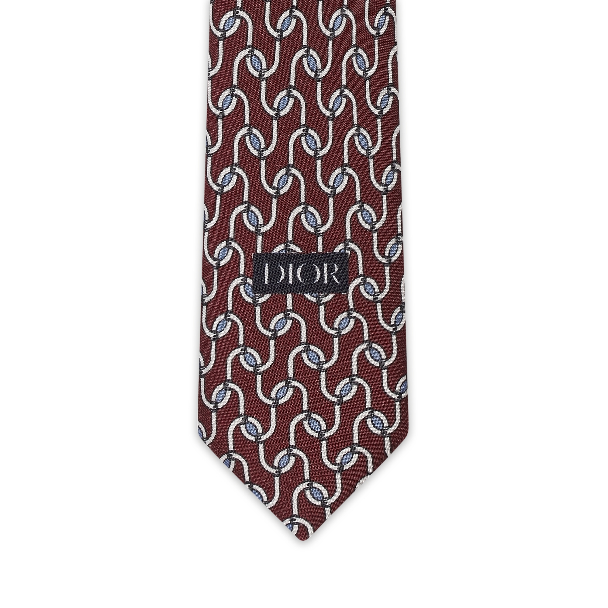Cravatta Dior Entrelacé Seta bordeaux, bianca e blu E09