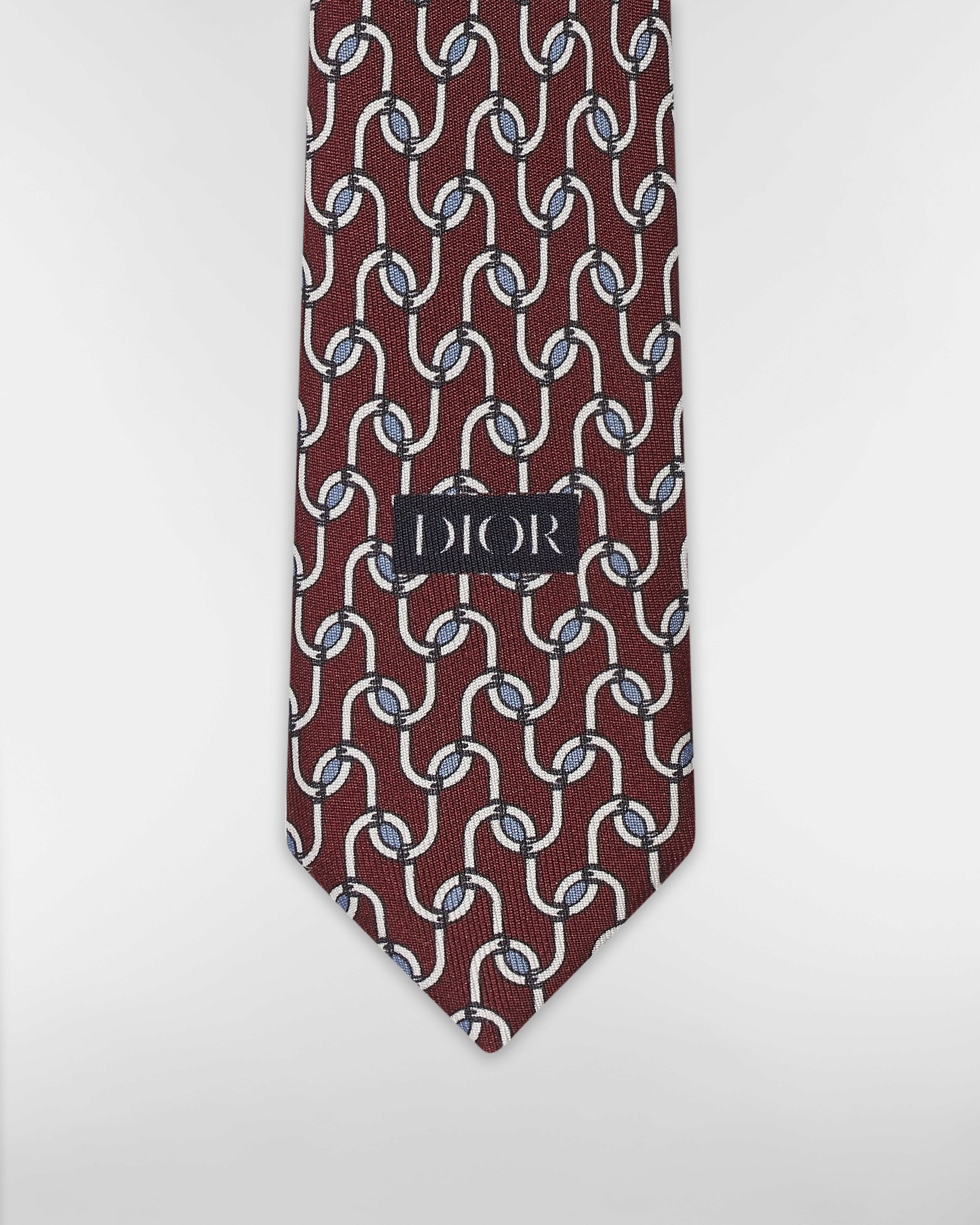 Dior Entrelacé Tie Burgundy, White and Blue Silk E09