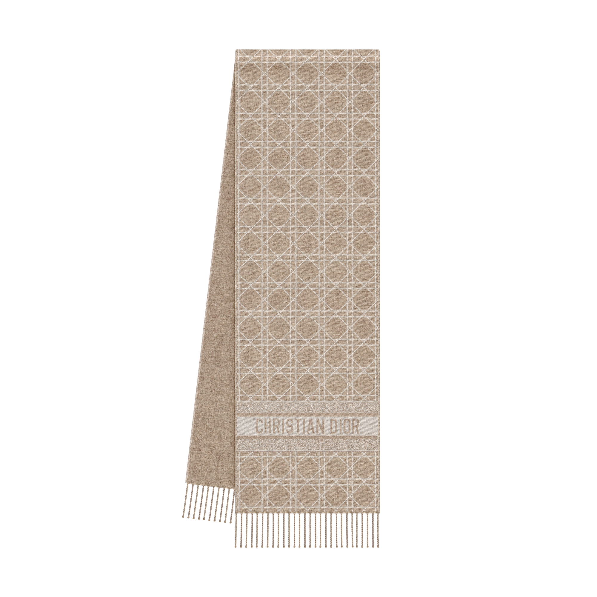 Dior Cannage Scarf Taupe Beige Cashmere E03