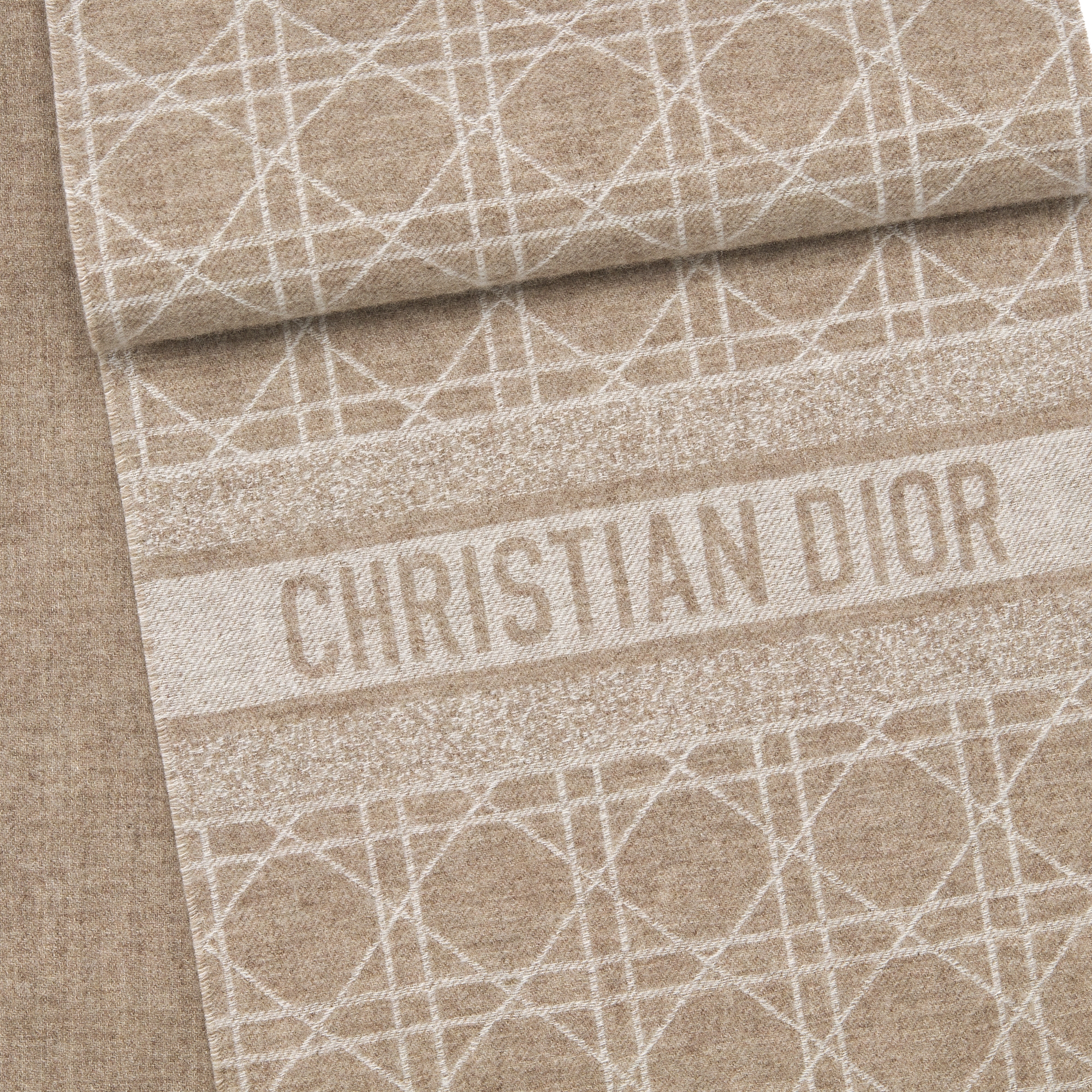 Dior Cannage Scarf Taupe Beige Cashmere E09