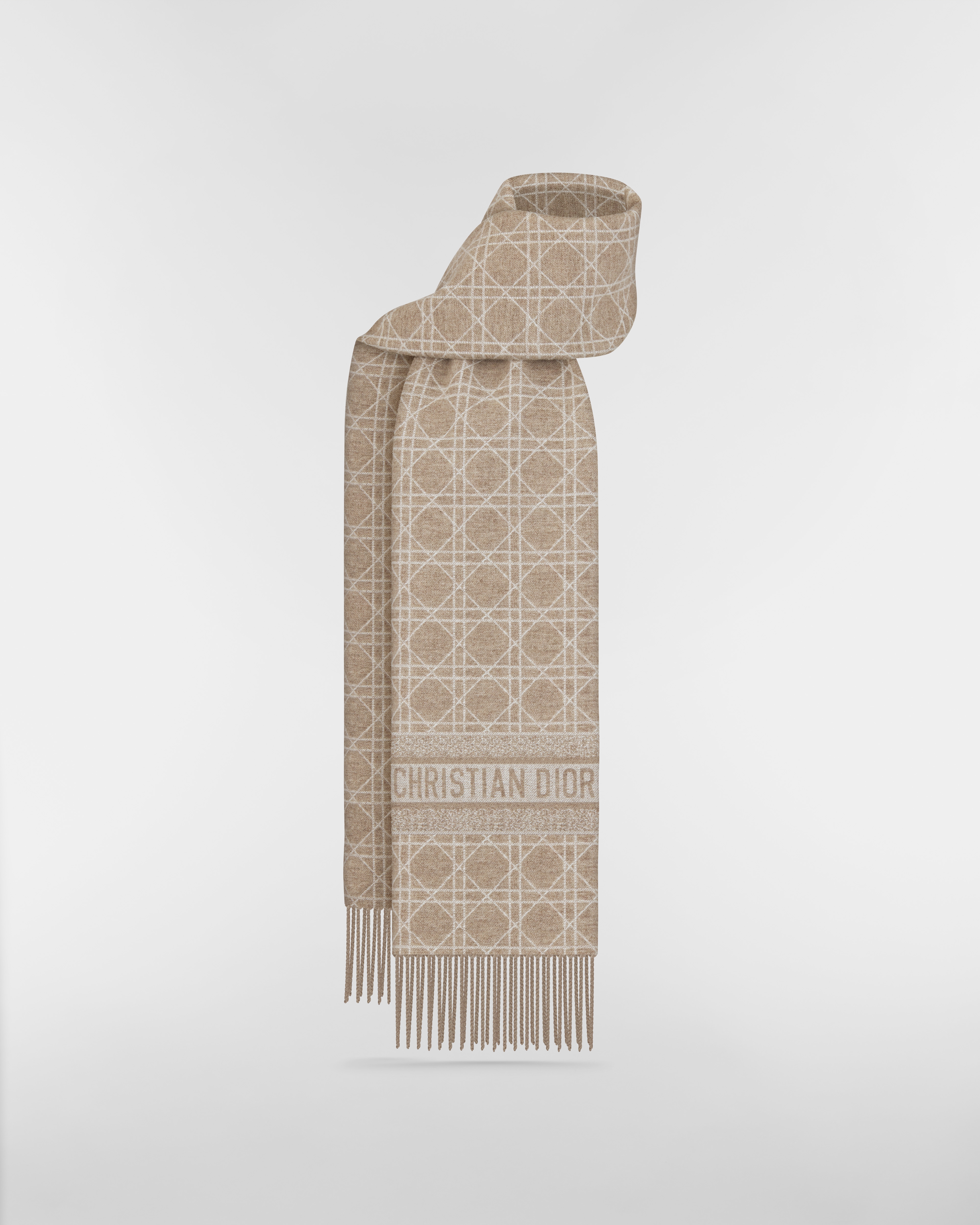 Dior Cannage 围巾 灰褐米色山羊绒面料 E01