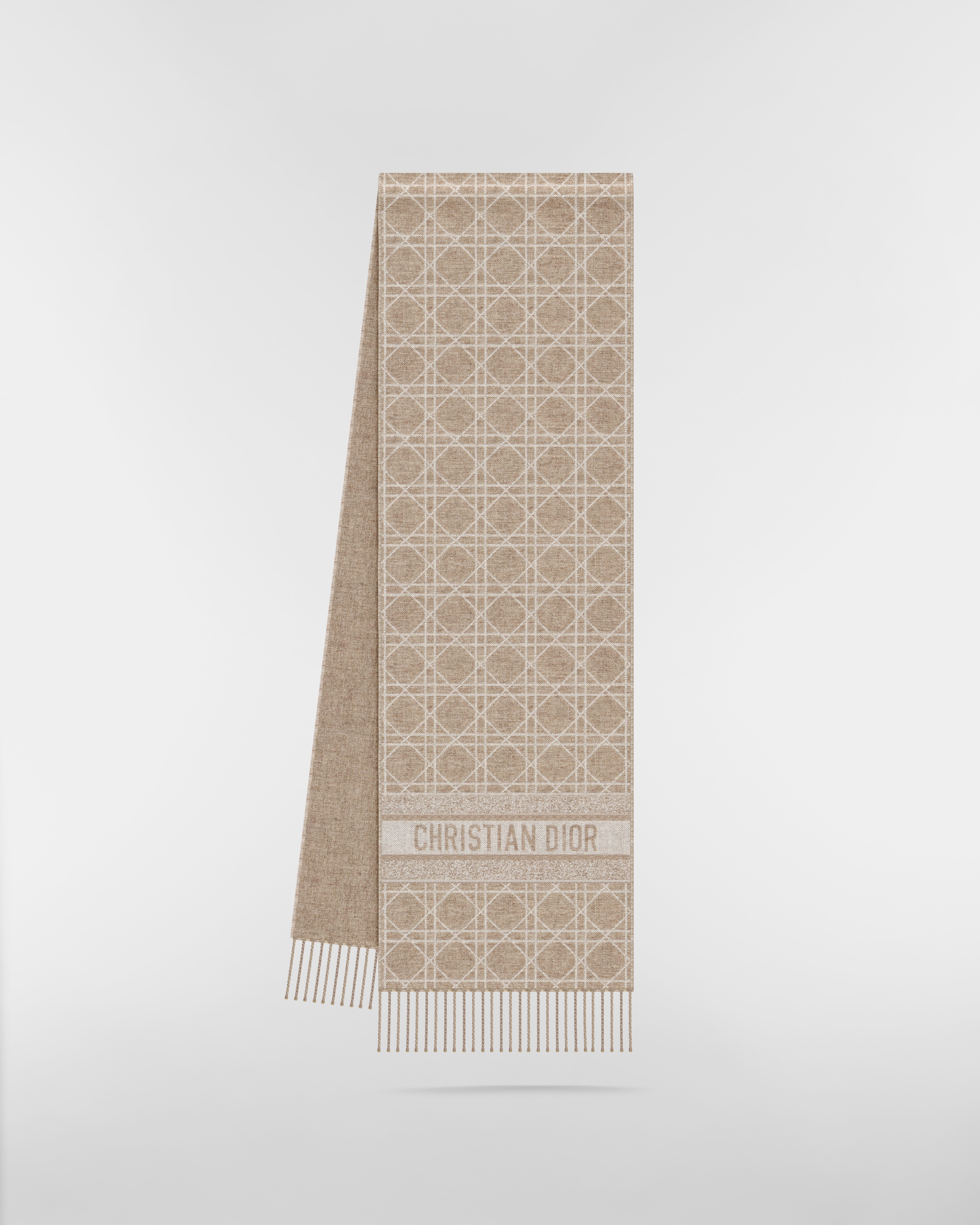 Dior Cannage 围巾 灰褐米色山羊绒面料 E03