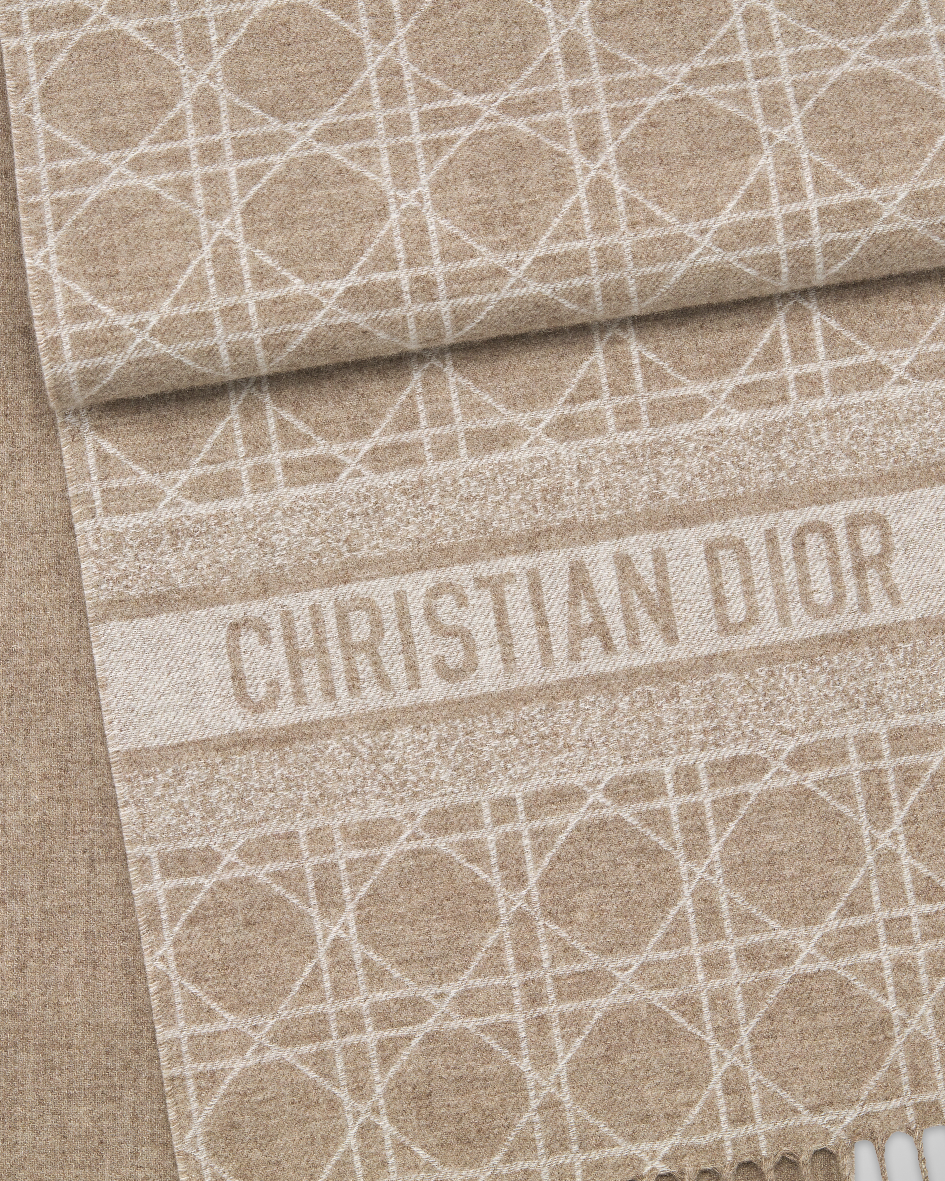 Dior Cannage Scarf Taupe Beige Cashmere E09