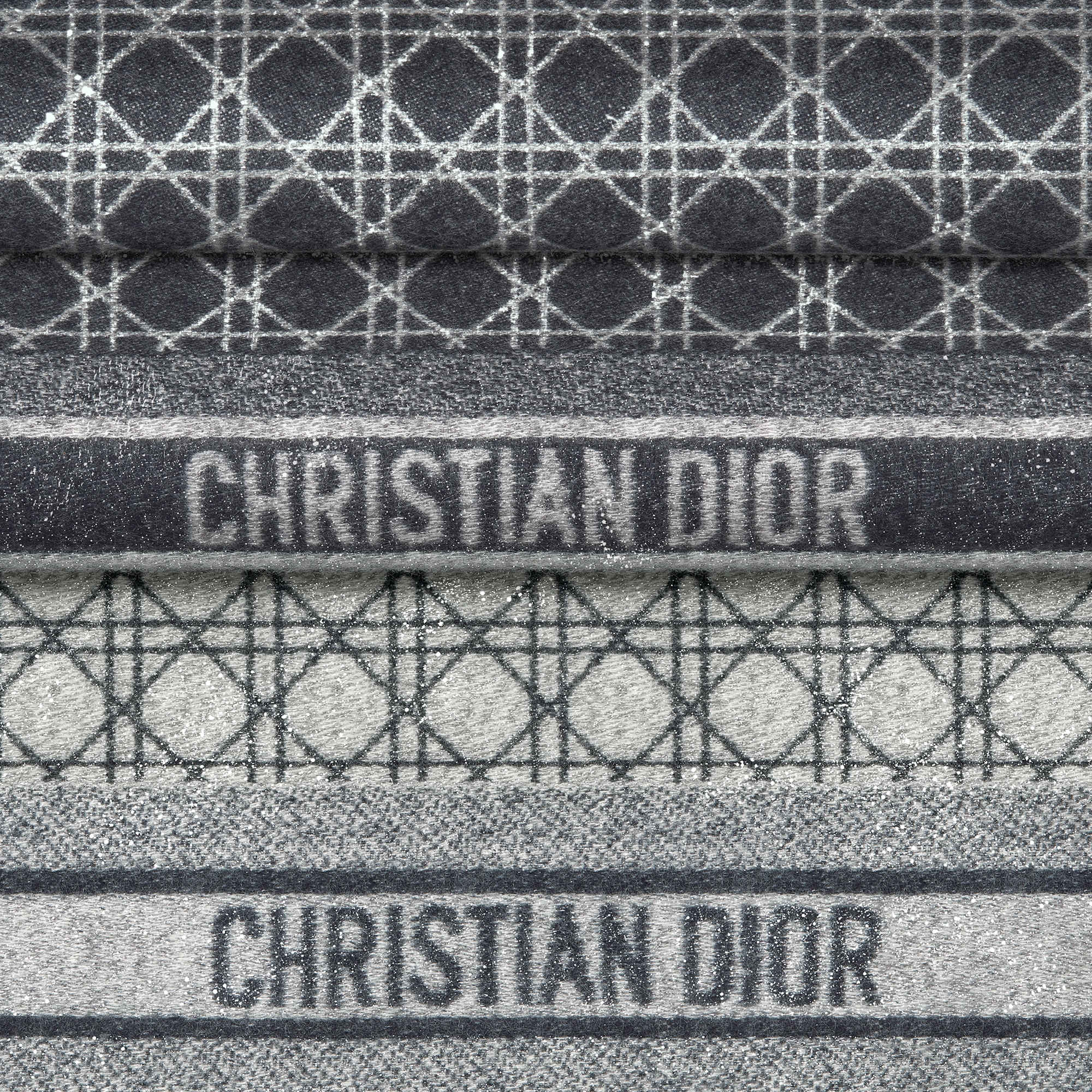 Dior Cannage Scarf Navy Blue Cashmere Blend with Silver-Tone Metallic Thread E09