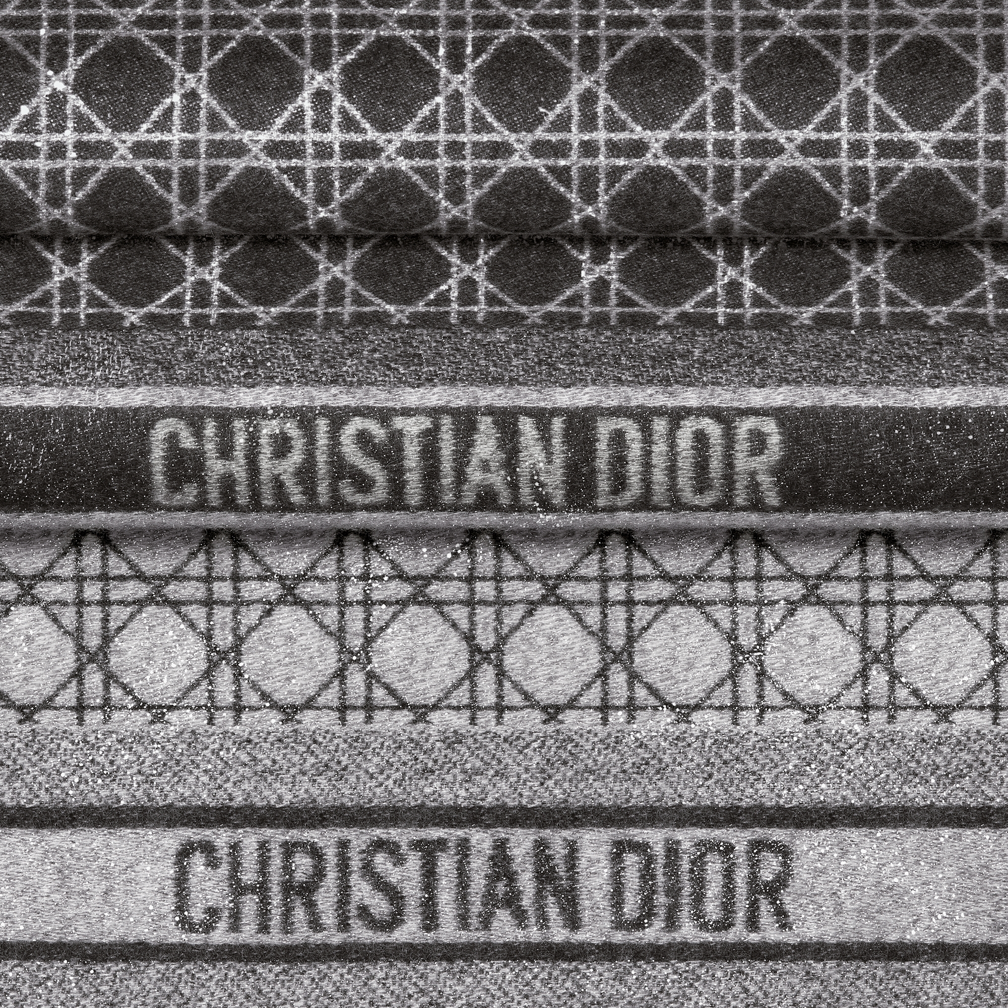 Dior Cannage Scarf Black Cashmere Blend and Silver-Tone Metallic Thread E09