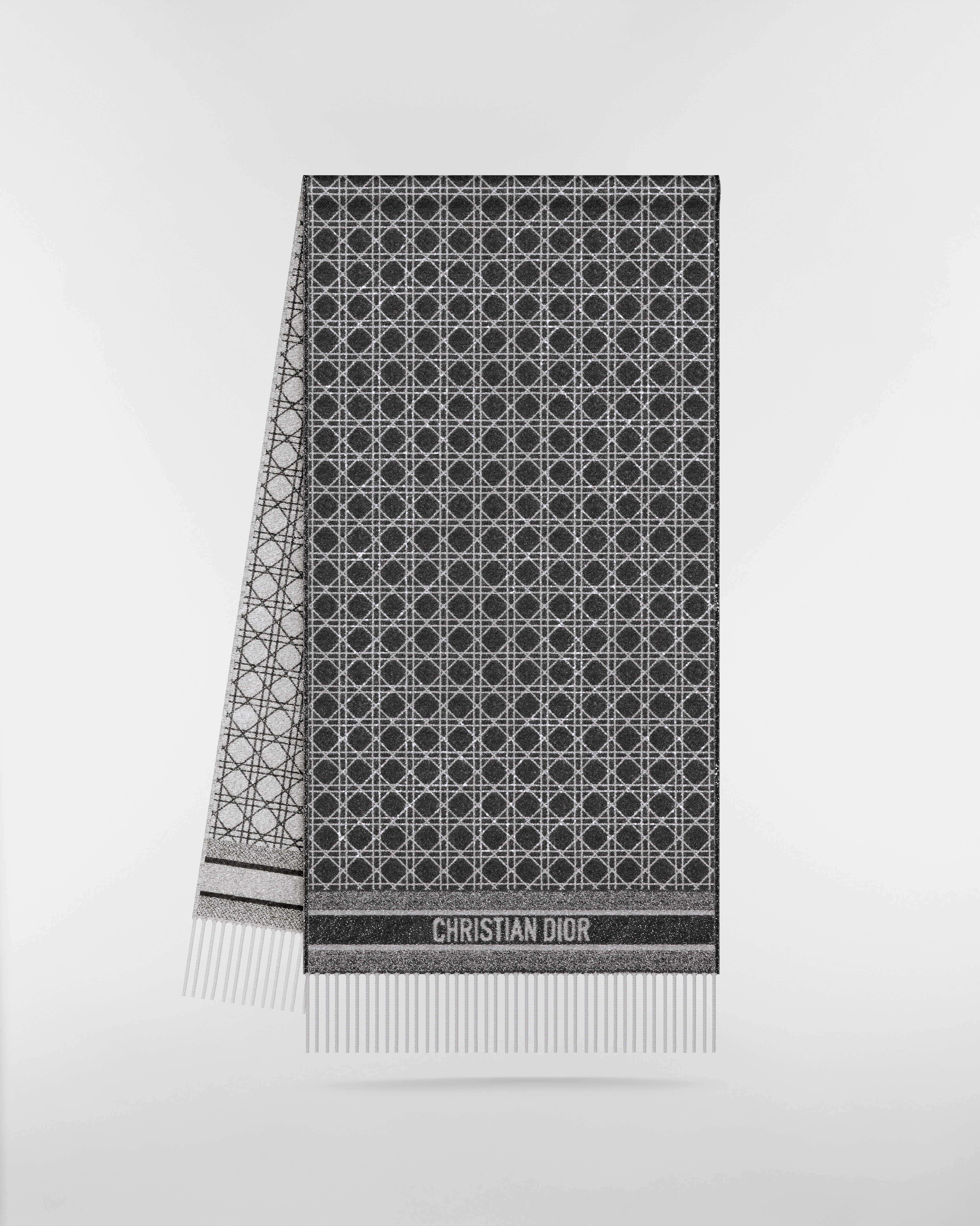 Dior Cannage 围巾 黑色山羊绒混纺面料银色金属光泽线 E03