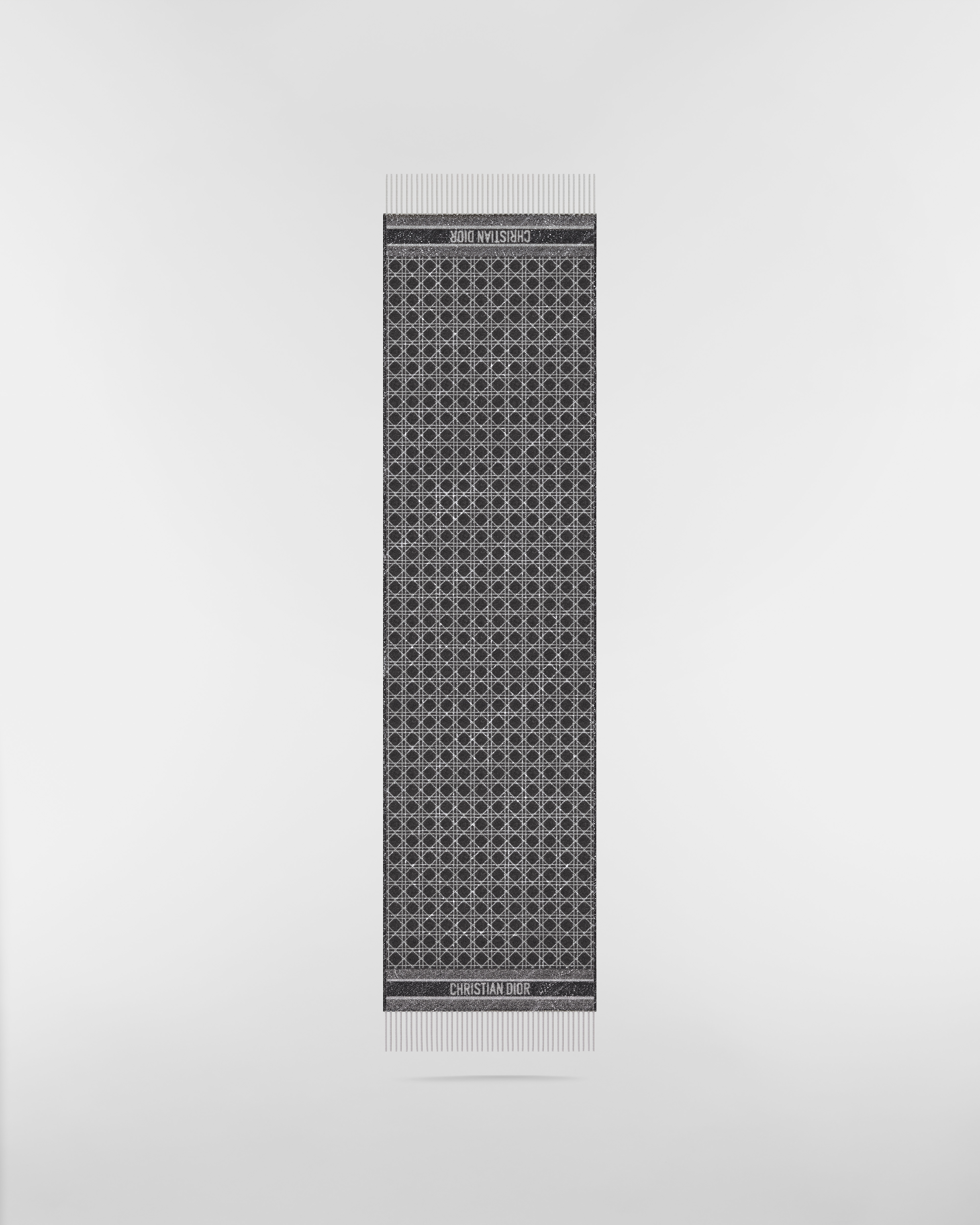 Dior Cannage 围巾 黑色山羊绒混纺面料银色金属光泽线 E07