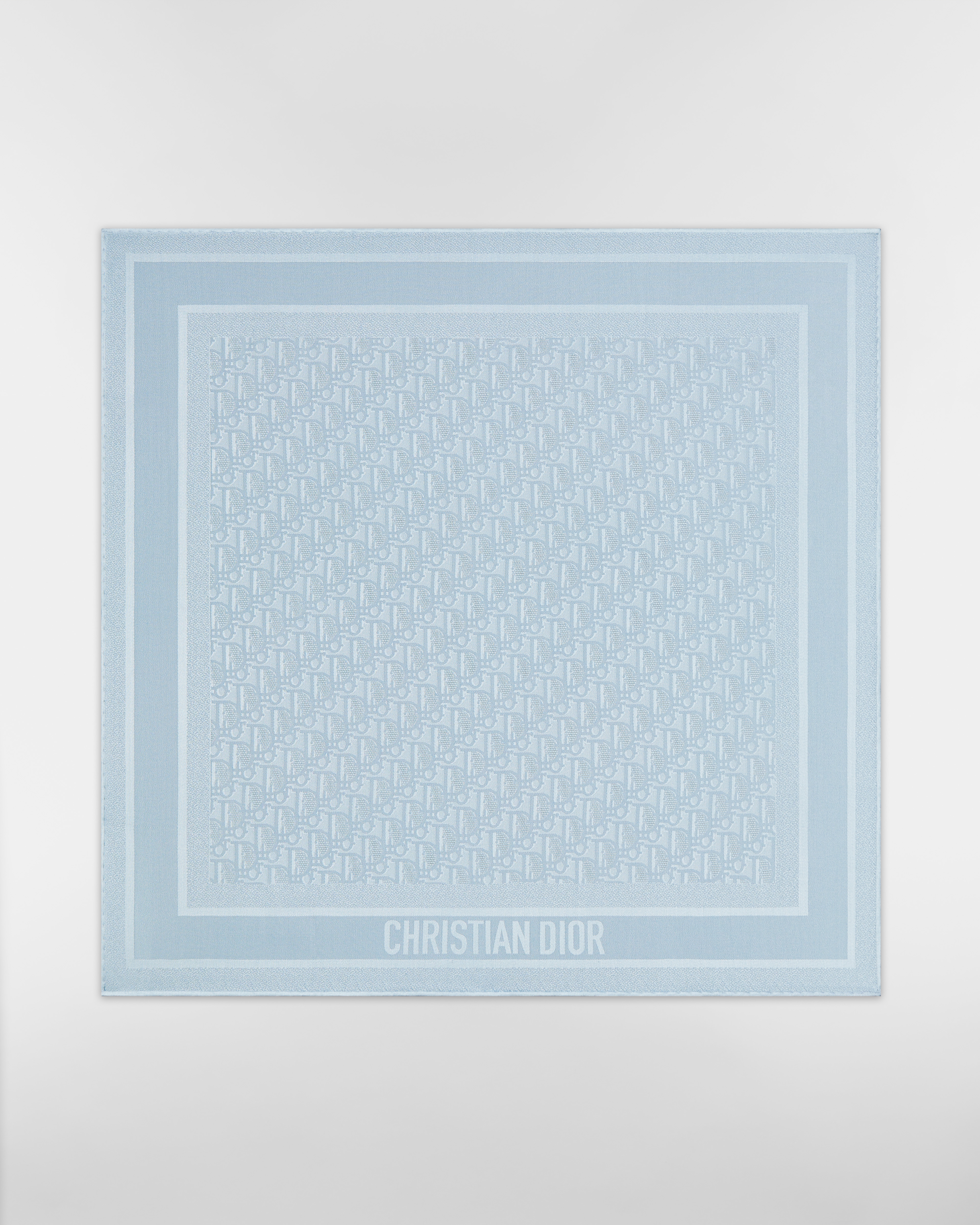 Vierkante Dior Oblique Natte 70-sjaal Azuurblauwe zijden keperstof E01