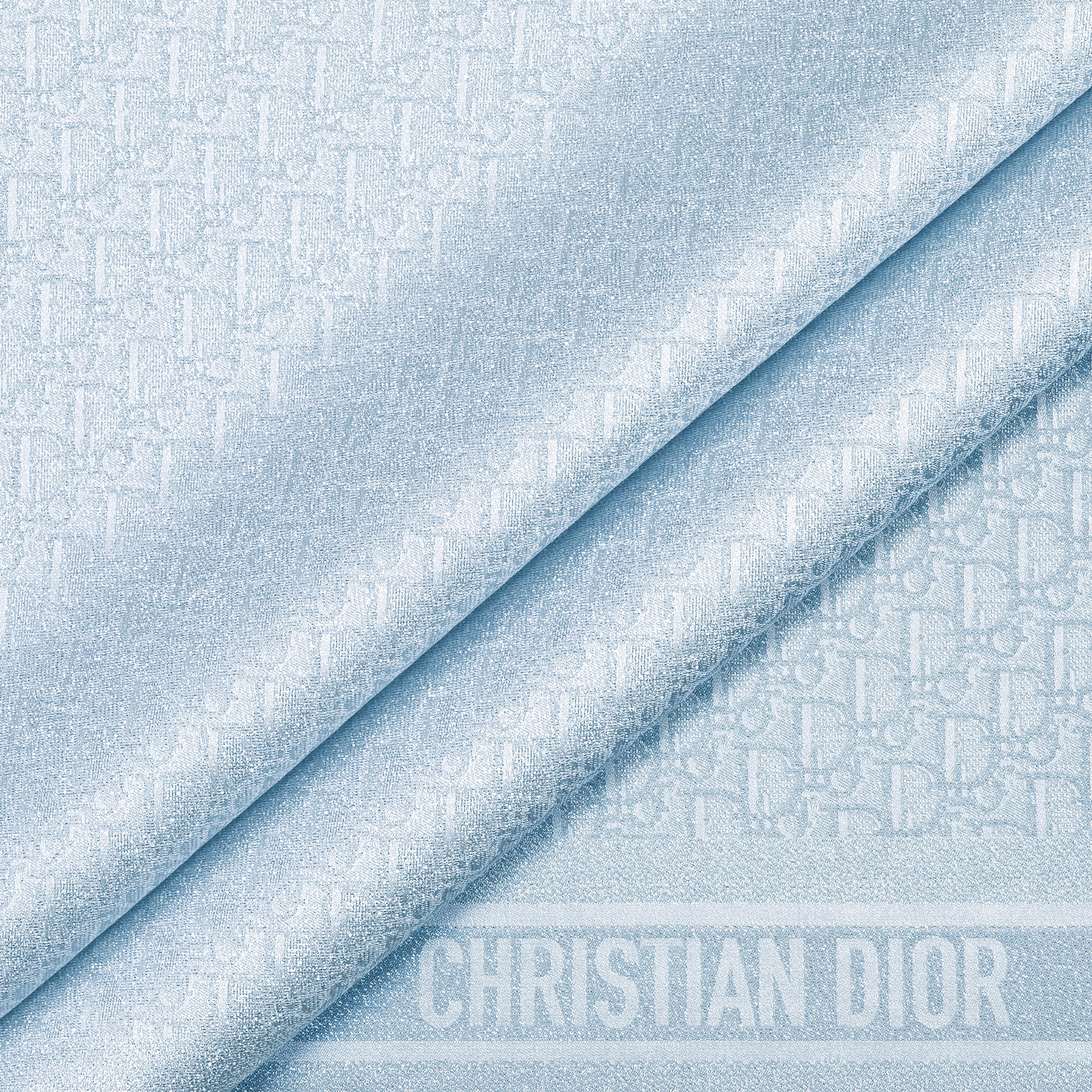 Dior Oblique Natte Shawl Blue Silk and Cashmere Blend with Metallic Thread E09
