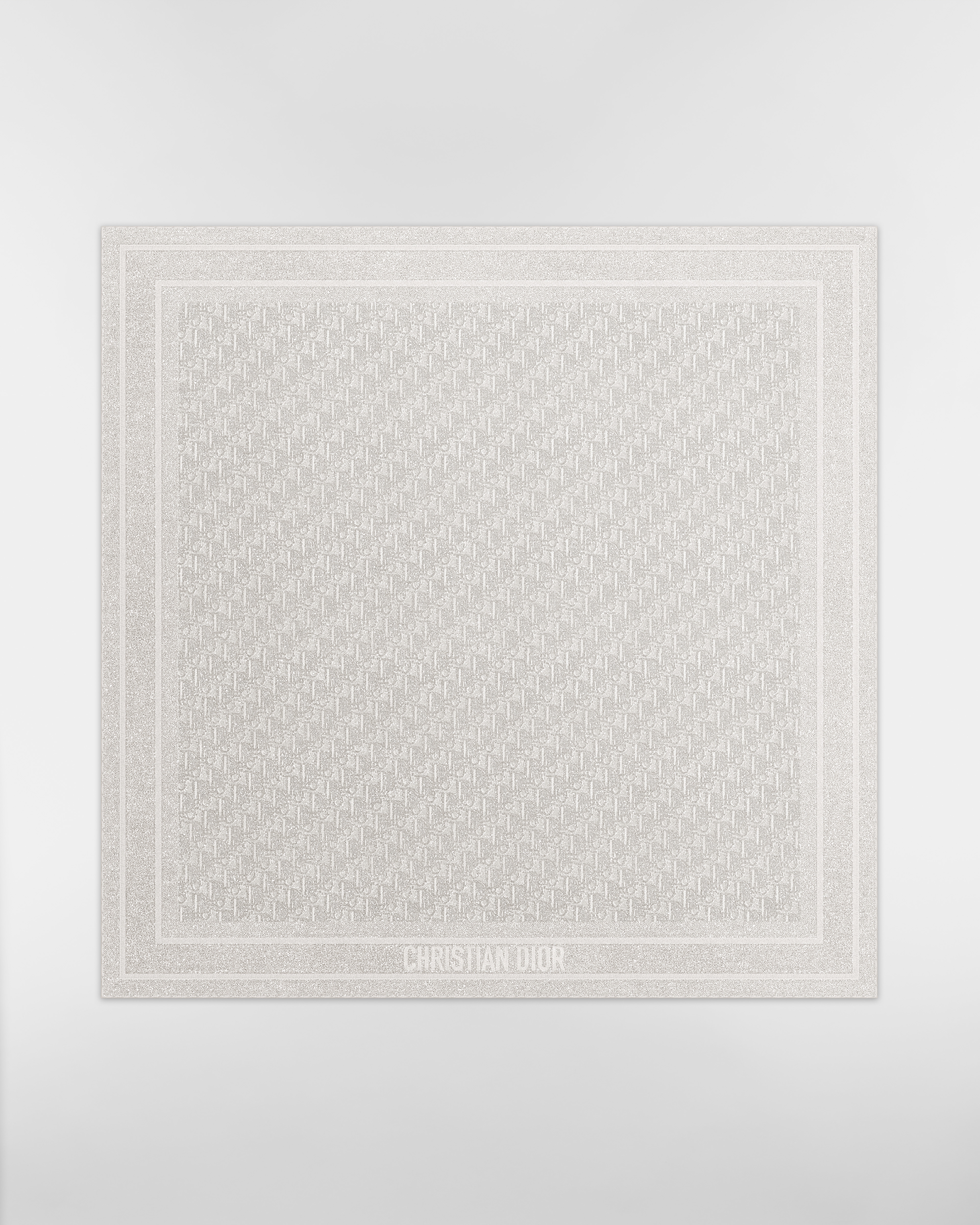 Dior 印花披肩 银色调桑蚕丝混纺面料金属光泽线 Dior Oblique Natte 图案 E01