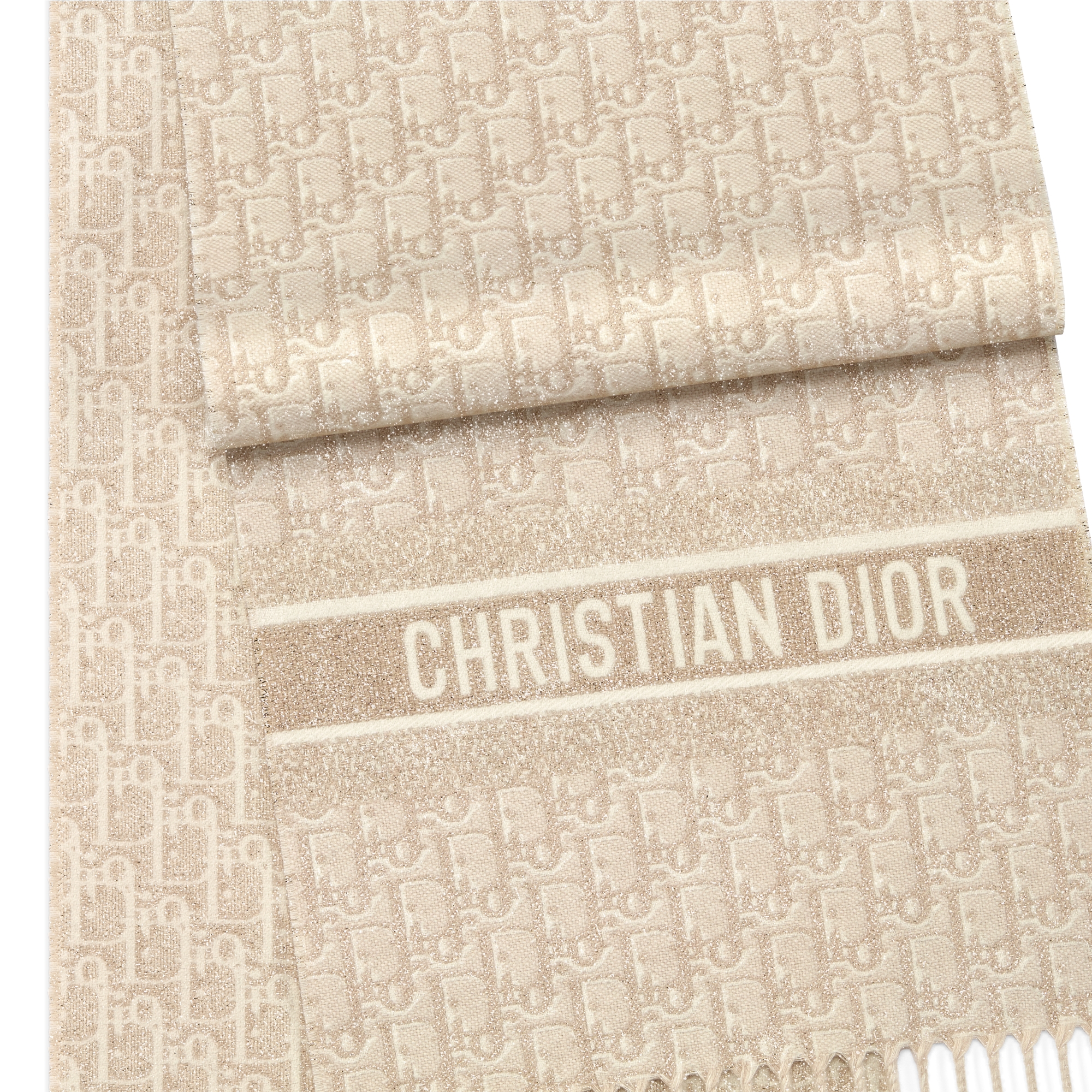 Dior Oblique Natte Scarf Gold-Tone Cashmere Blend and Metallic Thread E09