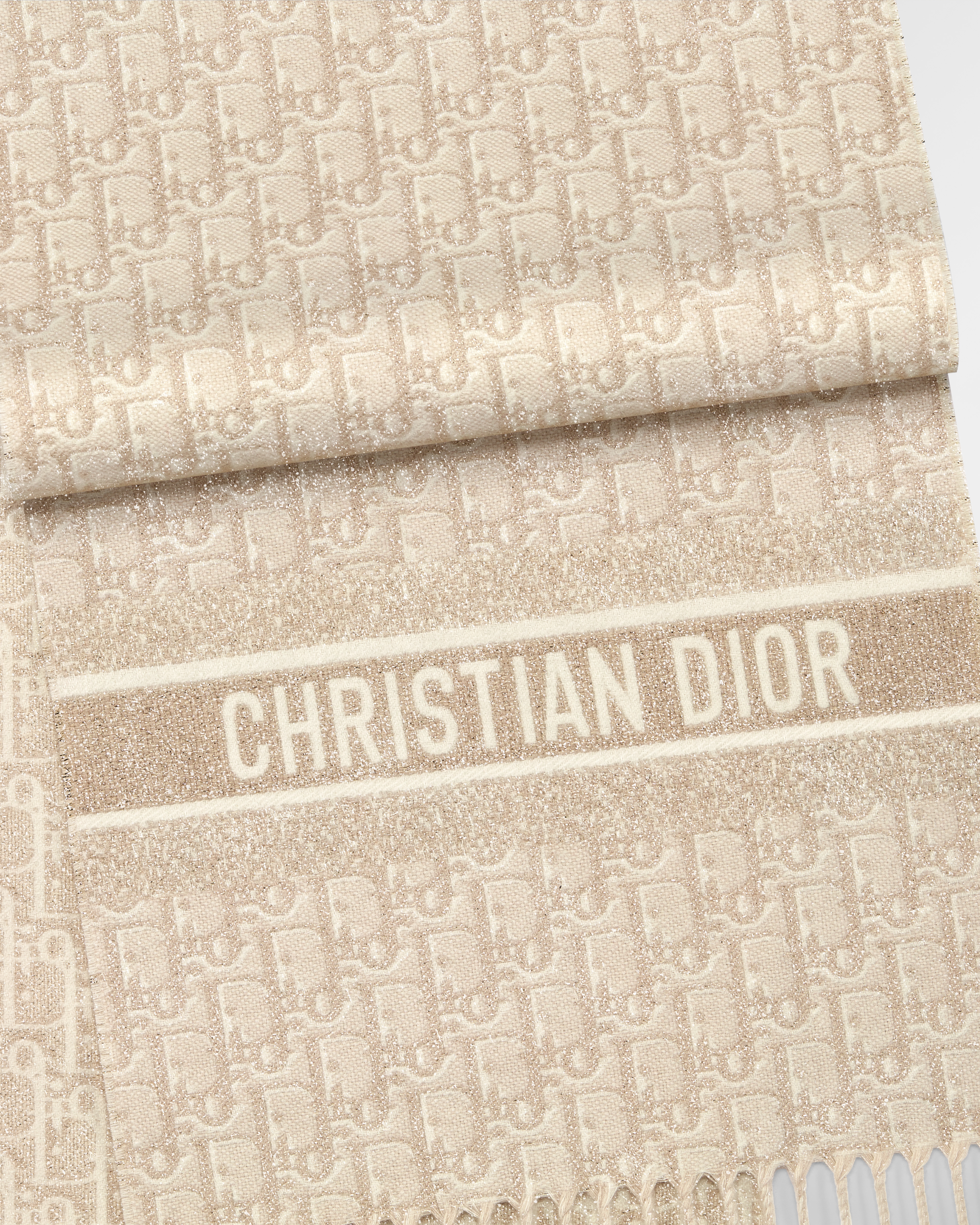 Sciarpa Dior Oblique Natte Misto cachemire e filo metallizzato color oro E09