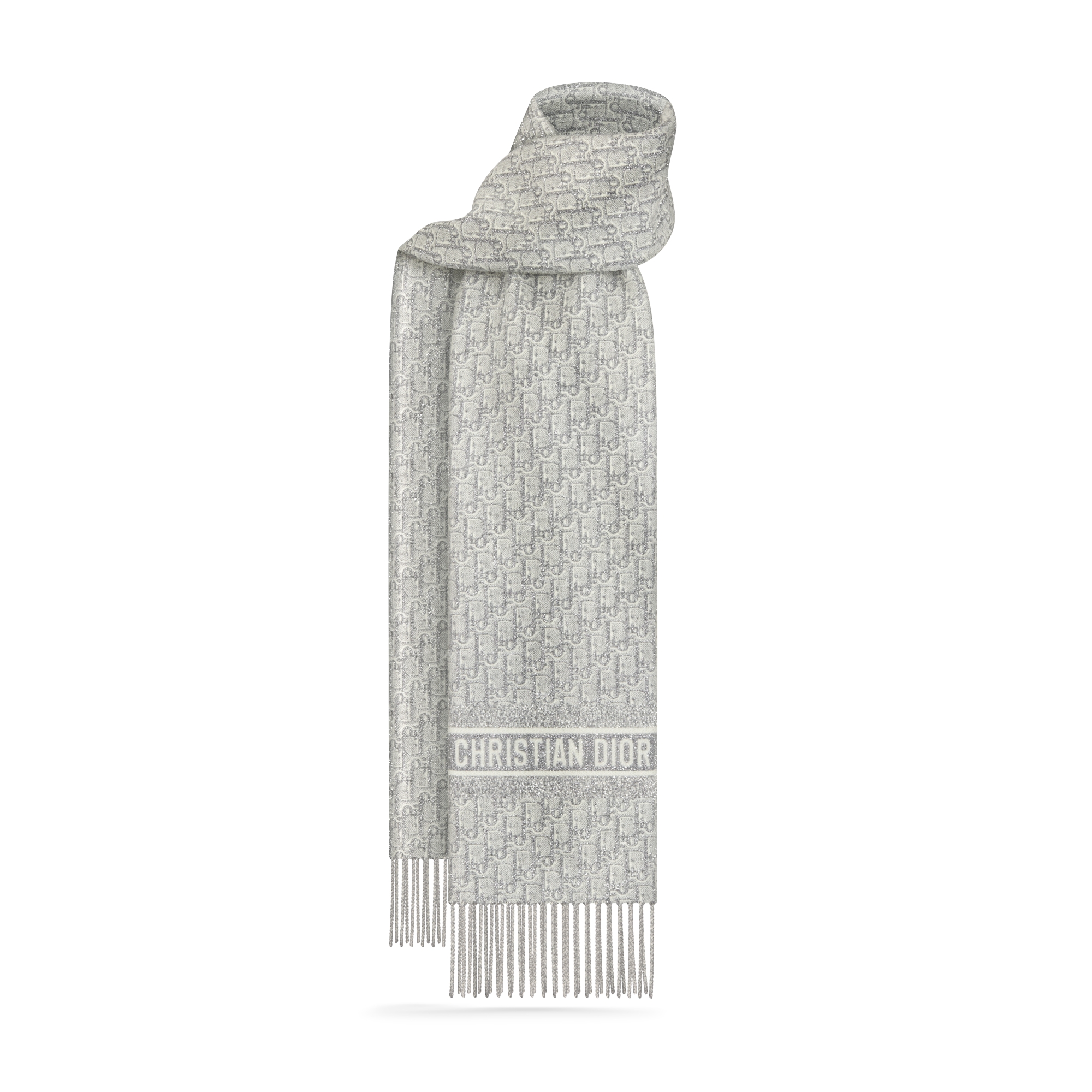 Dior Oblique Natte Scarf Cashmere Blend and Silver-Tone Metallic Thread E01