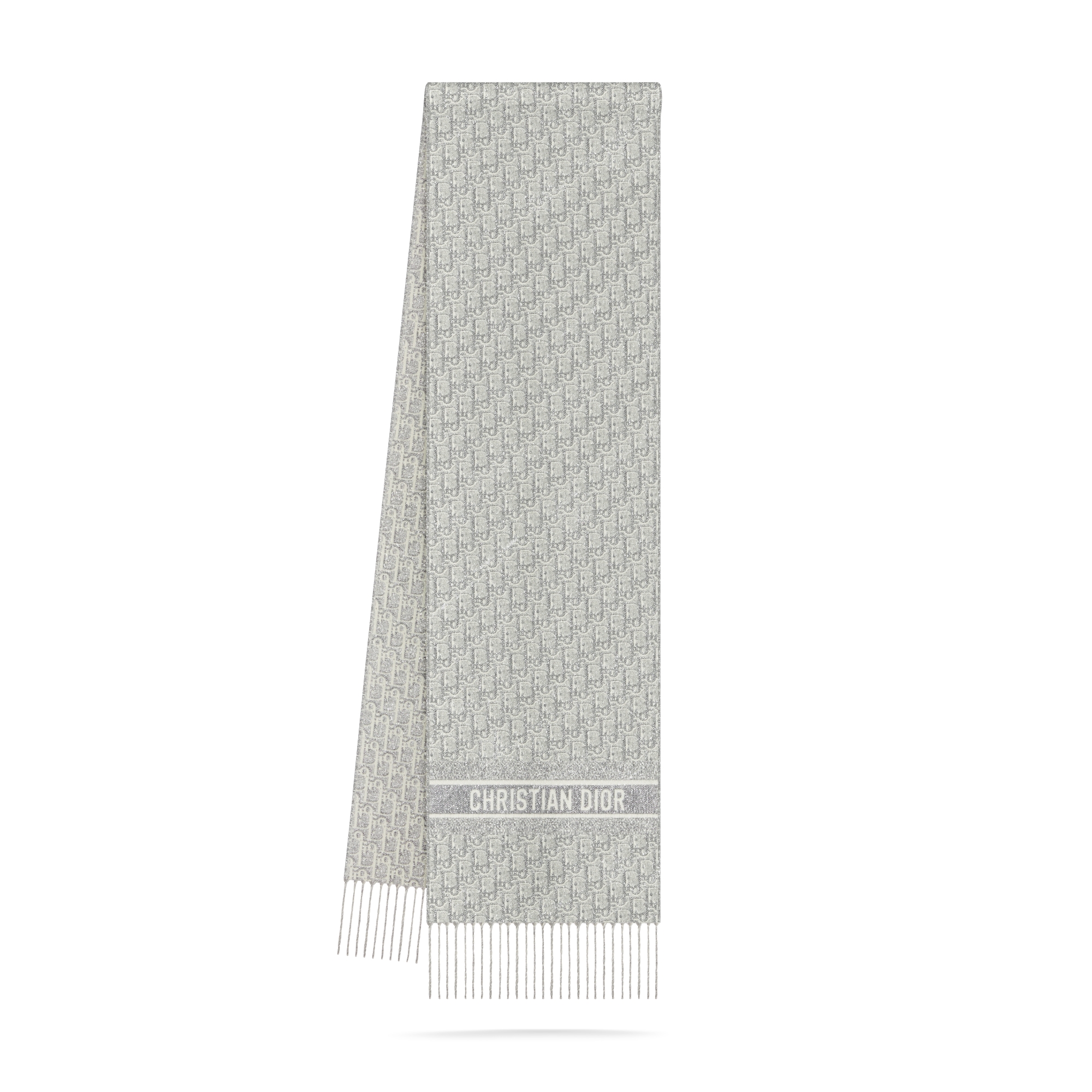 Dior Oblique Natte Scarf Cashmere Blend and Silver-Tone Metallic Thread E03