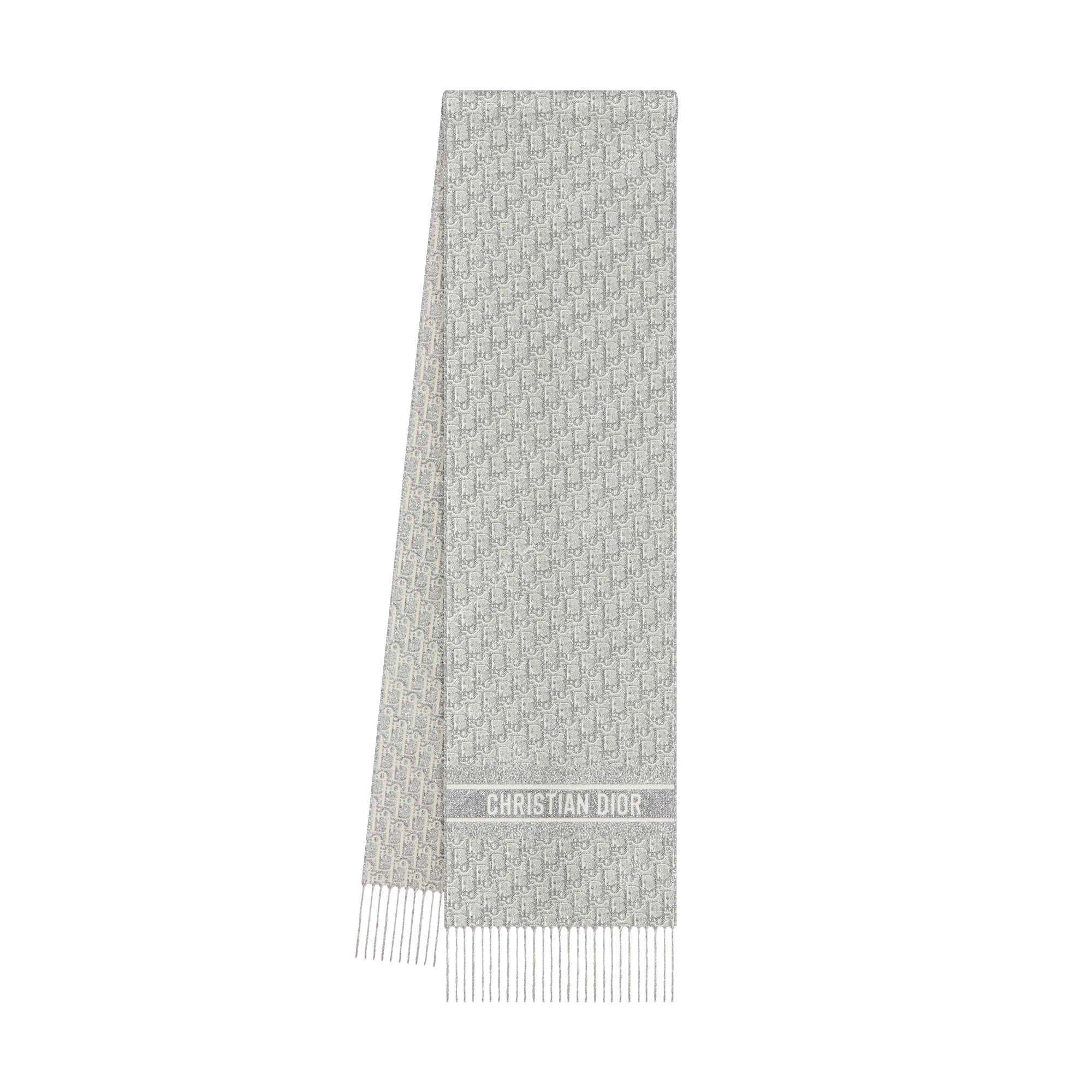 Dior Oblique Natte Scarf Cashmere Blend and Silver-Tone Metallic Thread E03