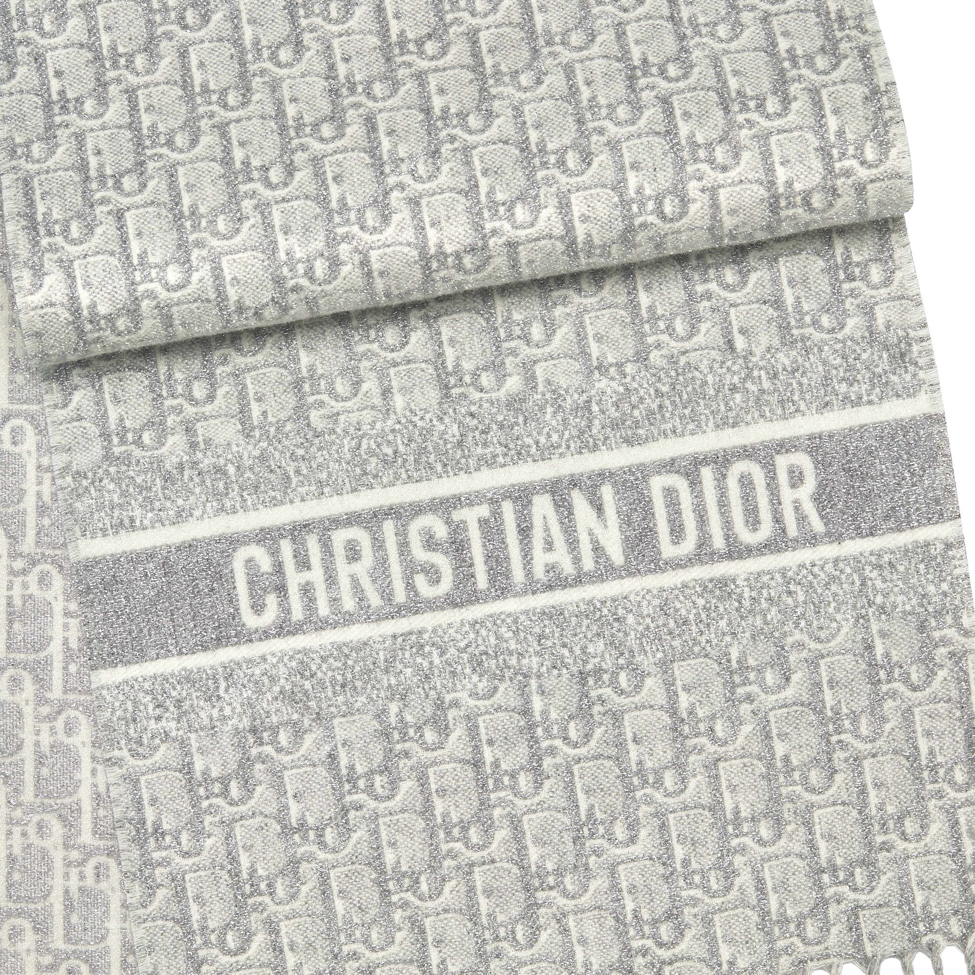 Dior Oblique Natte Scarf Cashmere Blend and Silver-Tone Metallic Thread E09
