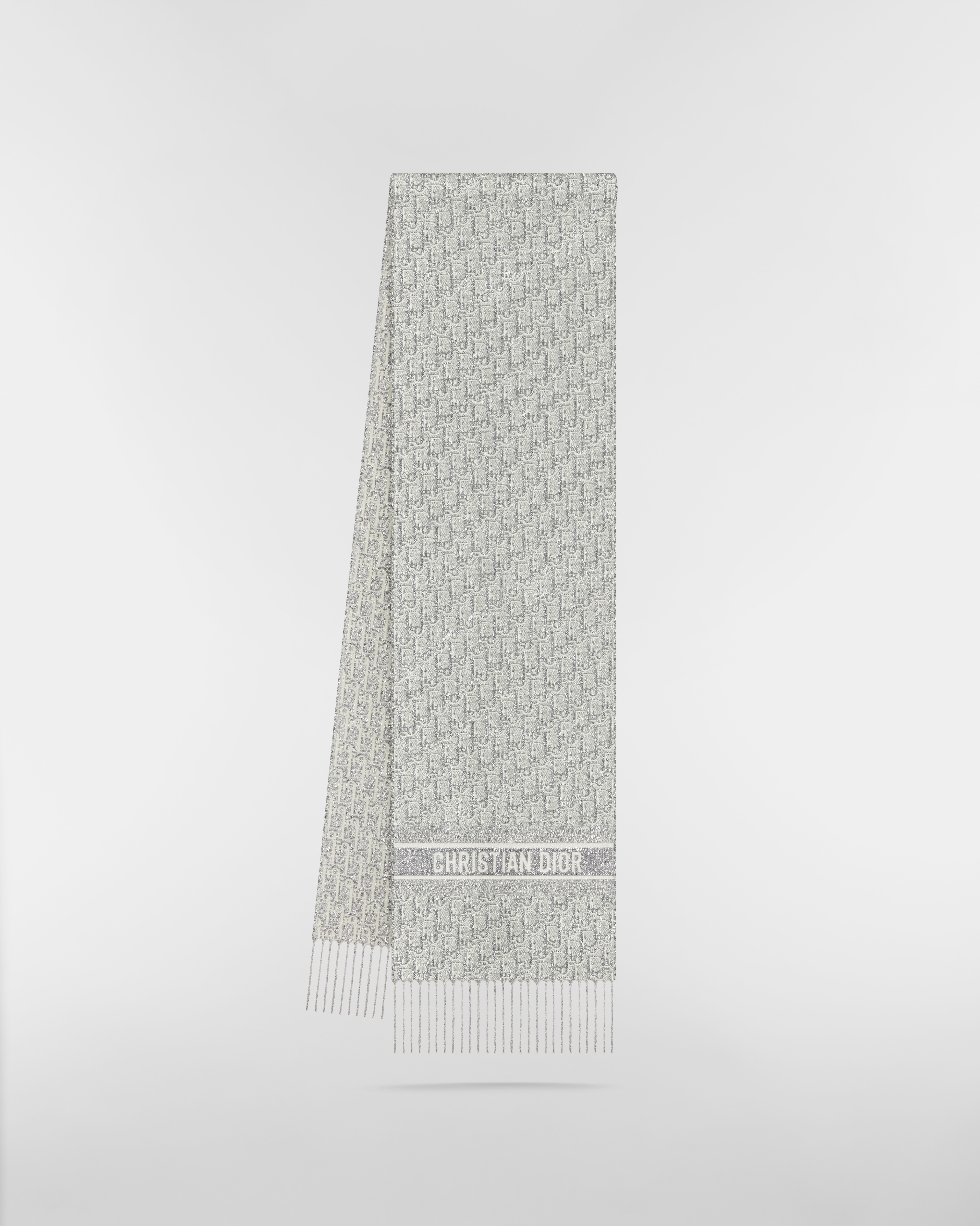 Dior 印花围巾 山羊绒混纺面料银色金属光泽线 Dior Oblique Natte 图案 E03
