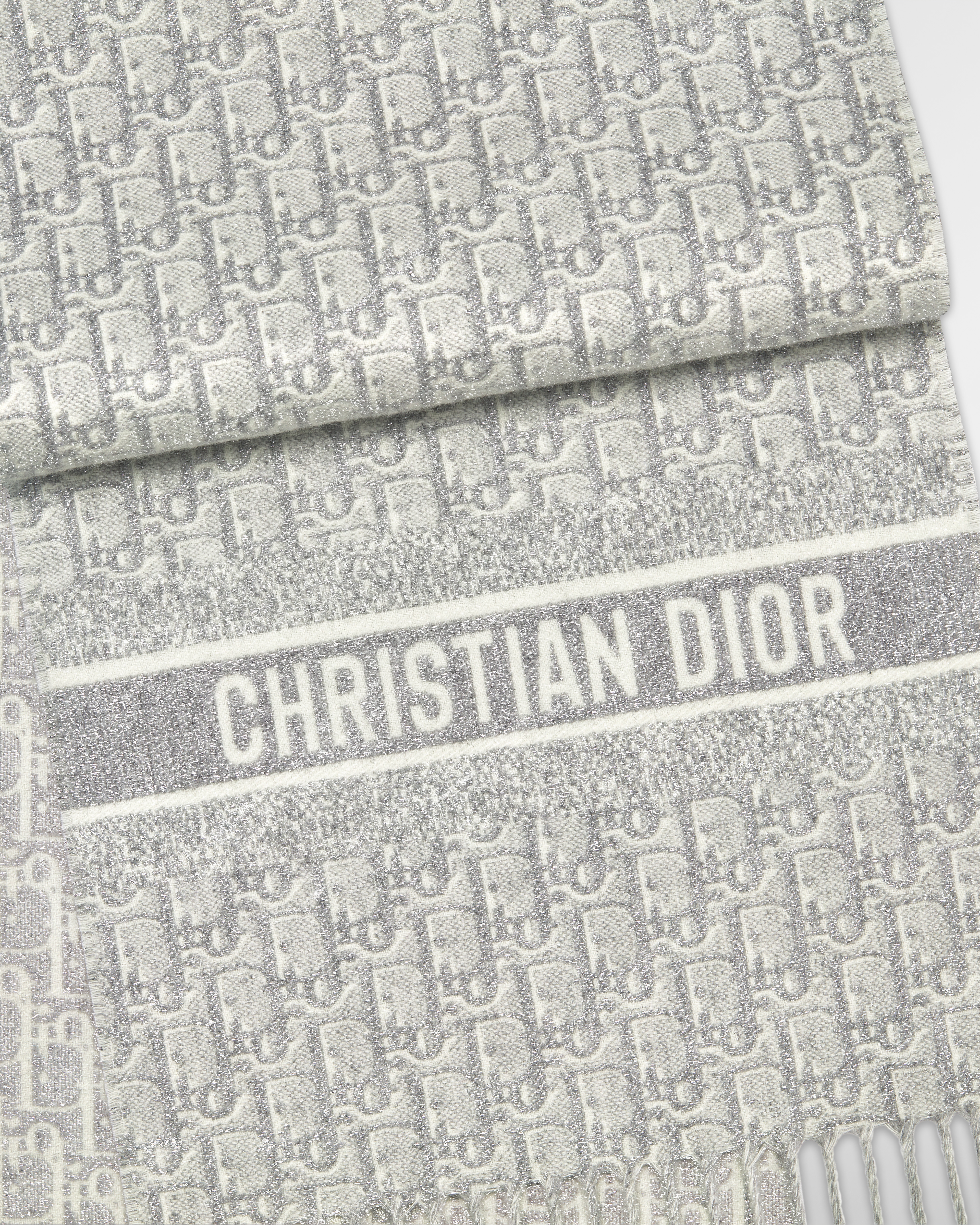 Dior Oblique Natte Scarf Cashmere Blend and Silver-Tone Metallic Thread E09