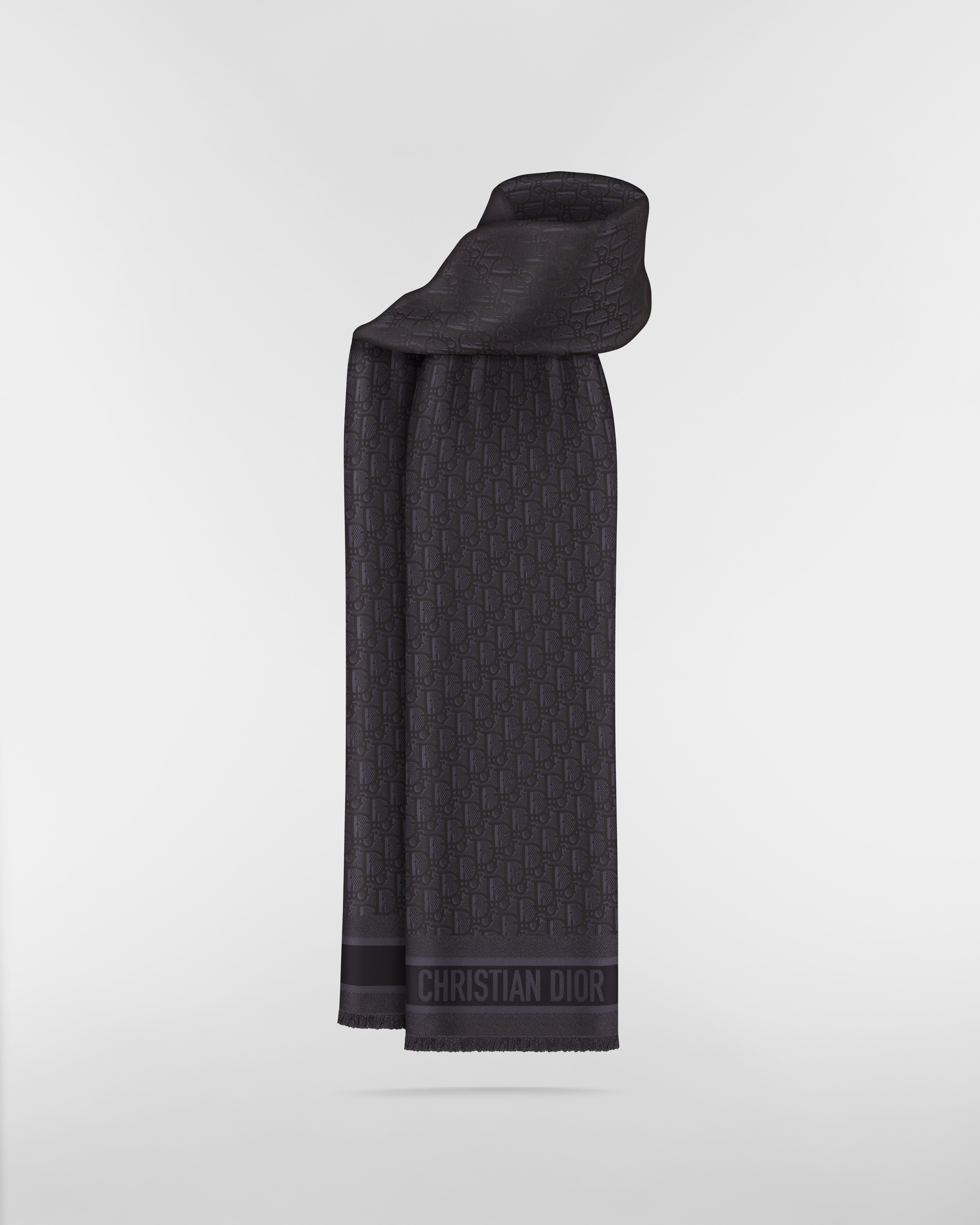 Étole Dior Oblique Natte Cachemire et soie noirs E01