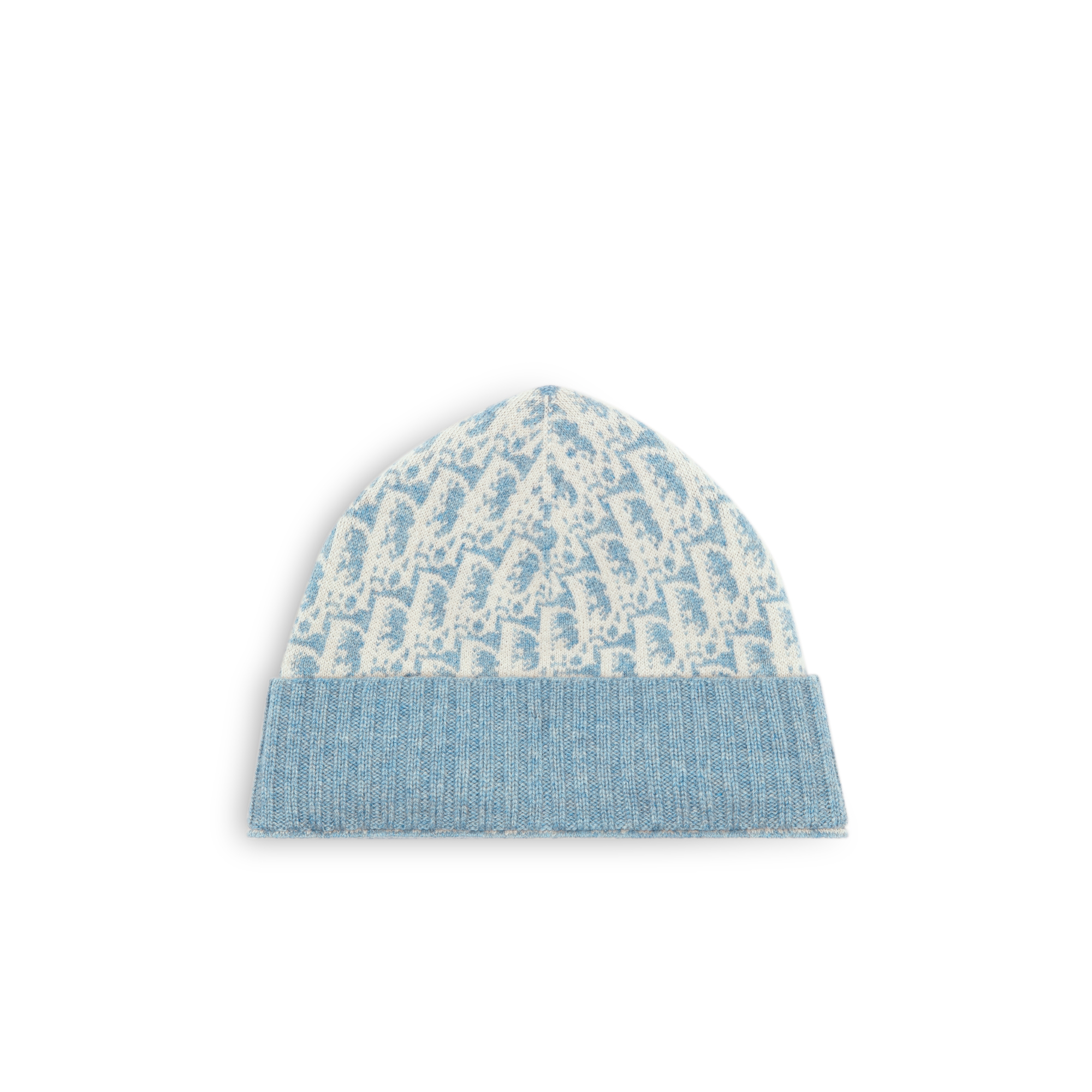 DiorAlps Dior Oblique Beanie Ecru and Chambray Blue Cashmere-Blend Intarsia Jacquard E01