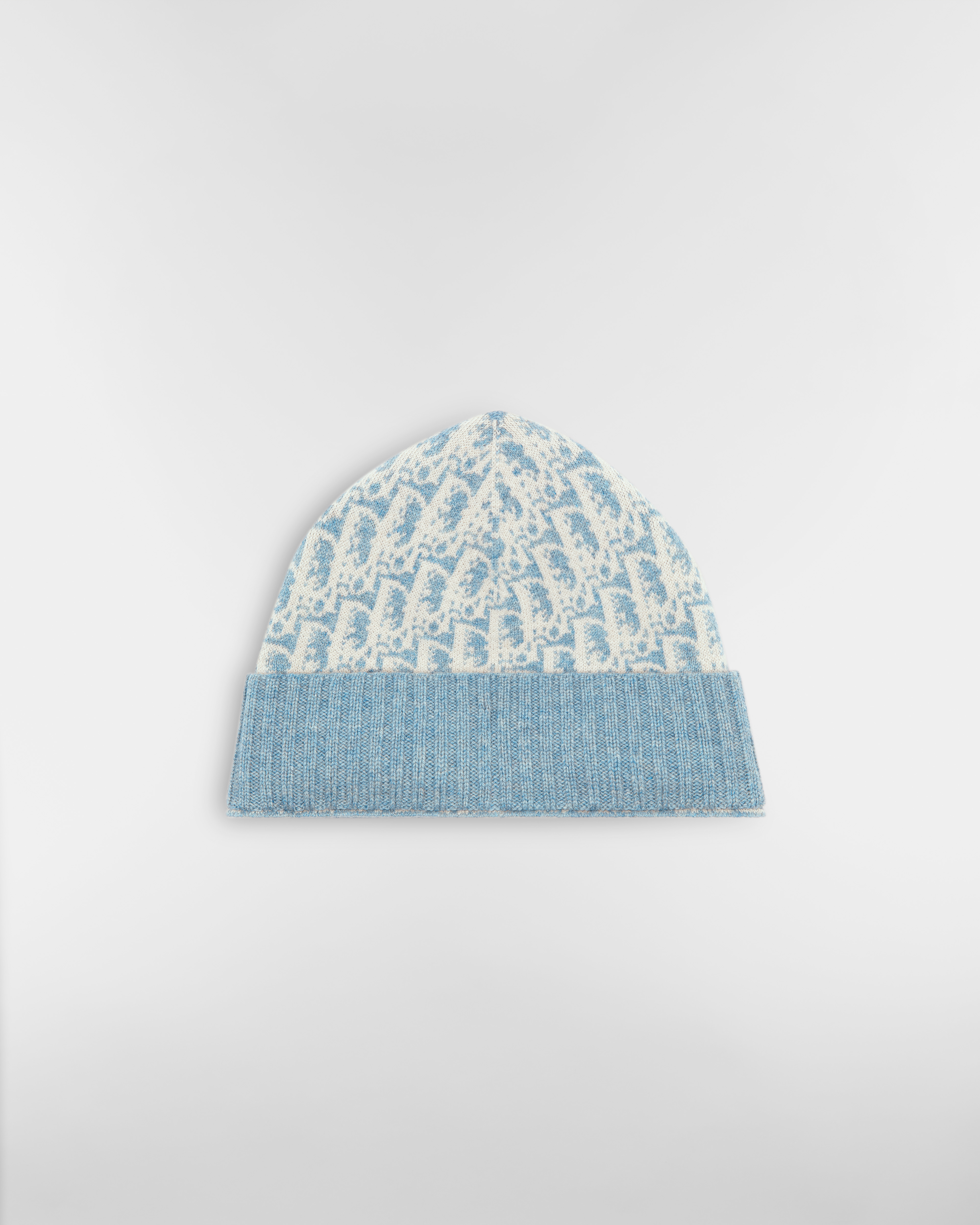 DiorAlps Dior Oblique Beanie Ecru and Chambray Blue Cashmere-Blend Intarsia Jacquard E01