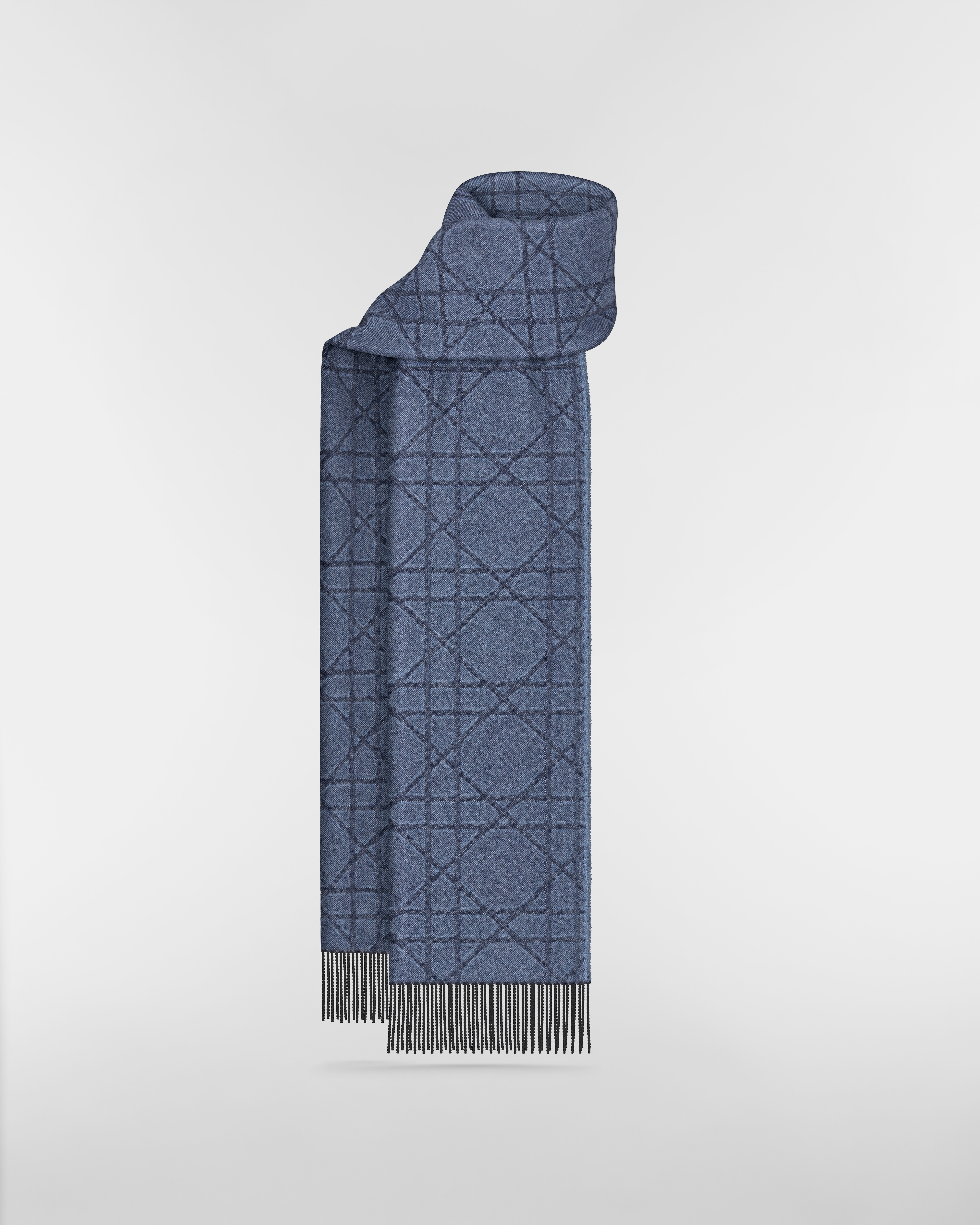 Sjaal met Cannage-motief Blauwe kasjmier en wol E01