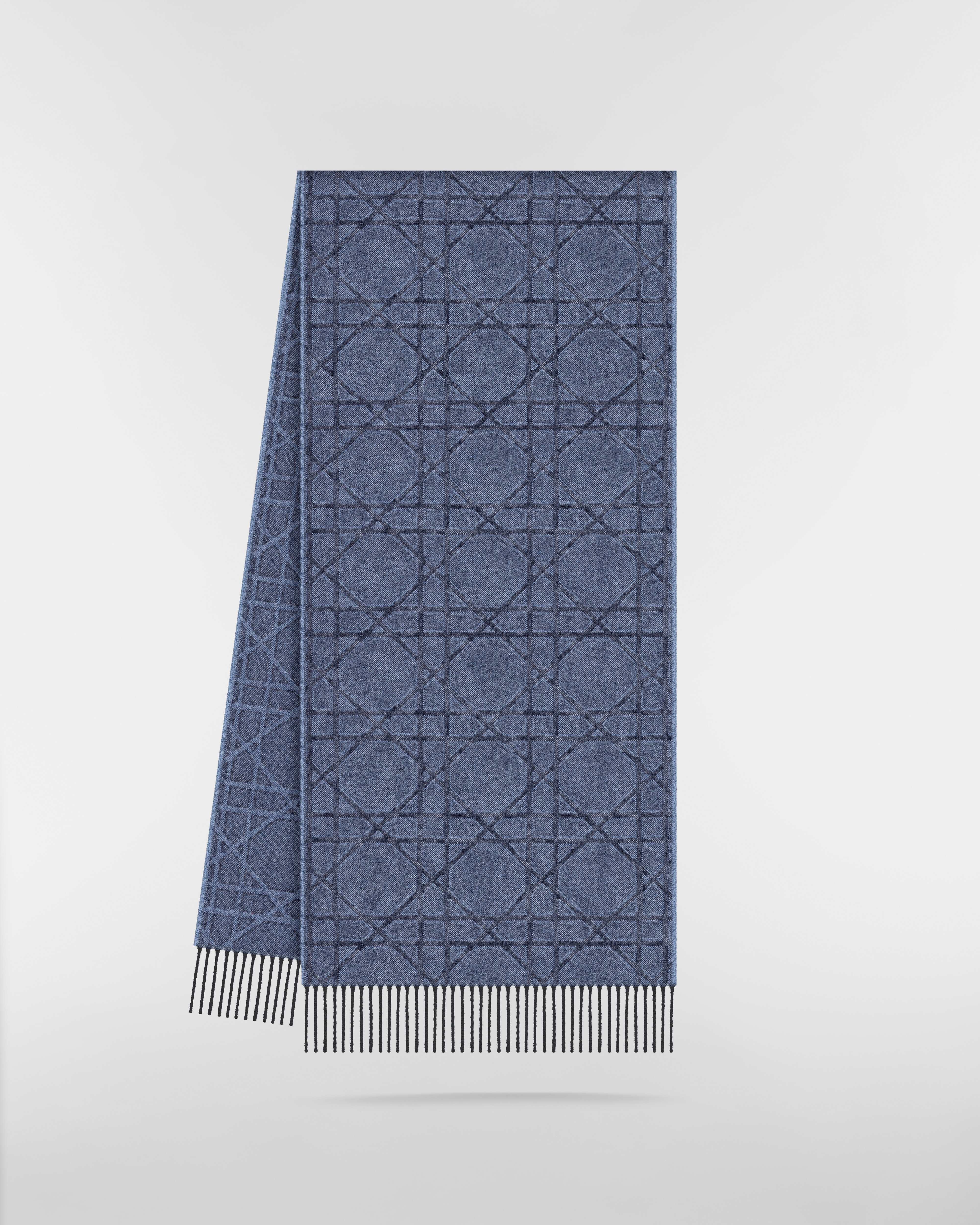 Sjaal met Cannage-motief Blauwe kasjmier en wol E03