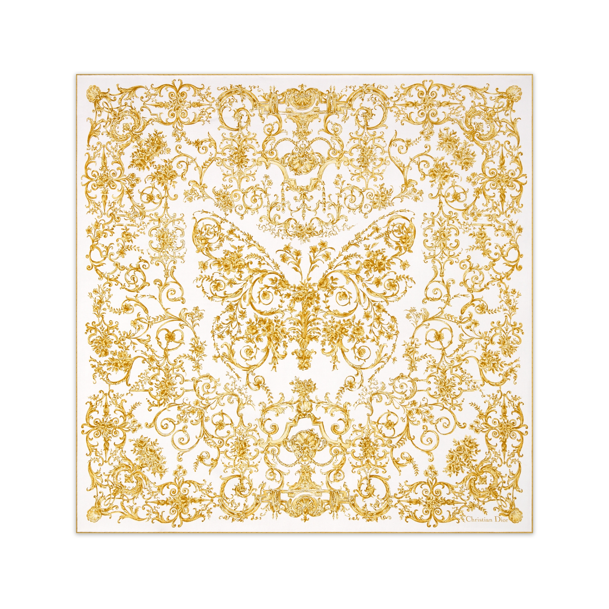 Dioresque Butterfly 90 Square Scarf White and Gold-Tone Silk Twill E01