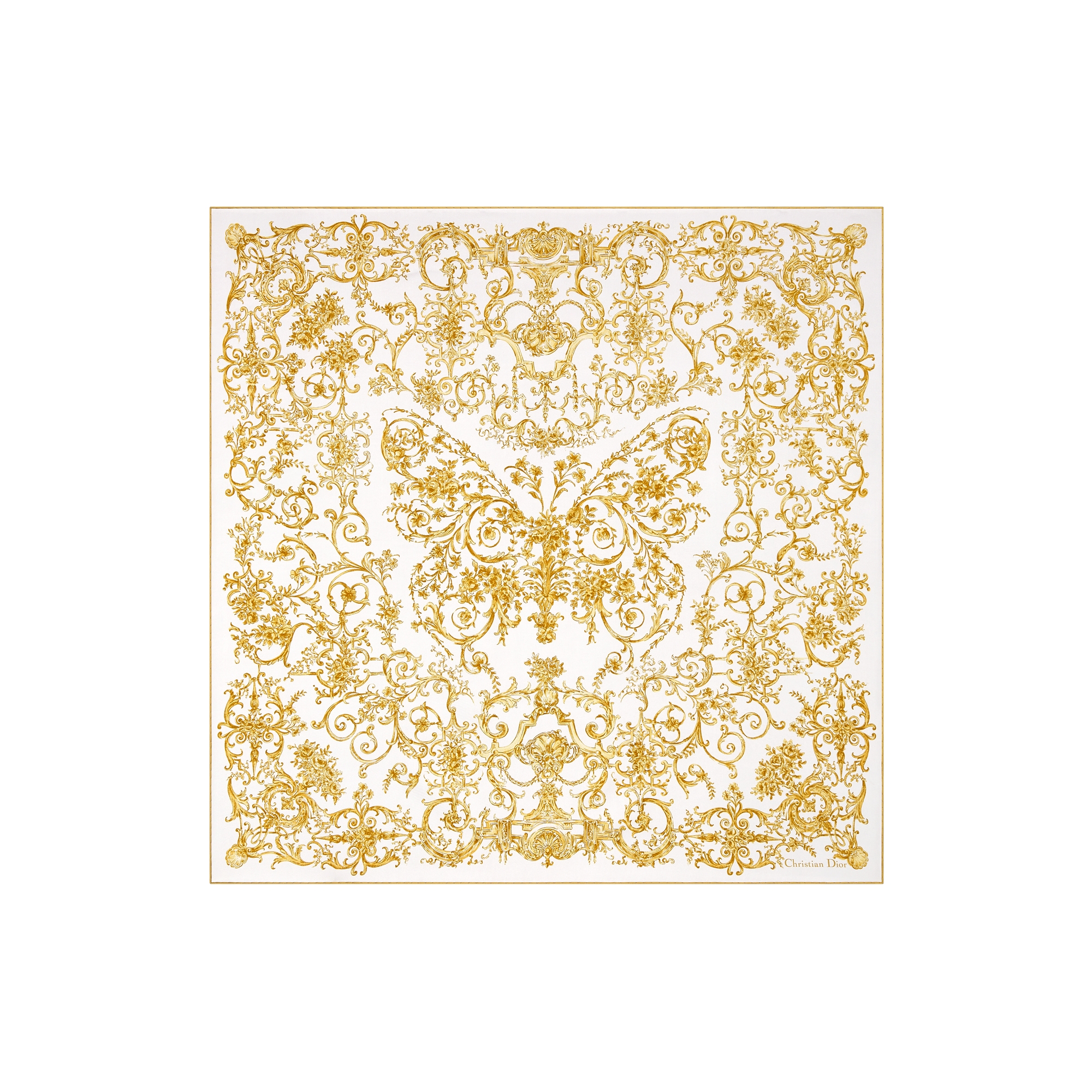 Dioresque Butterfly 90 Square Scarf White and Gold-Tone Silk Twill E01