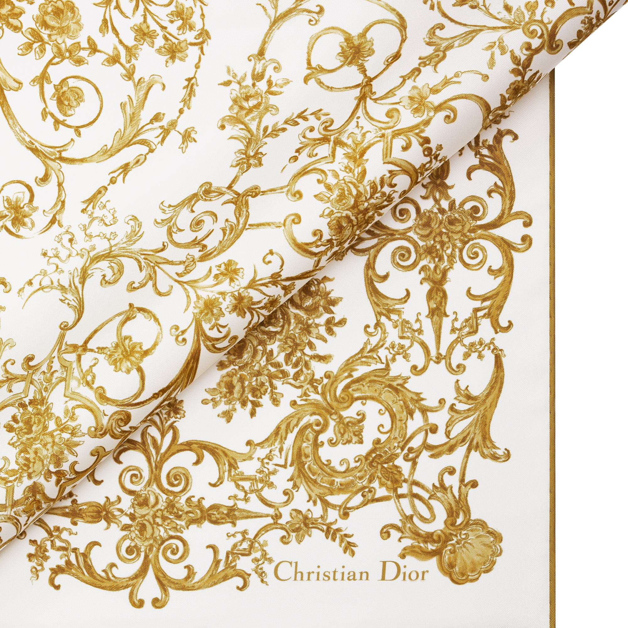 Dioresque Butterfly 90 Square Scarf White and Gold-Tone Silk Twill E09