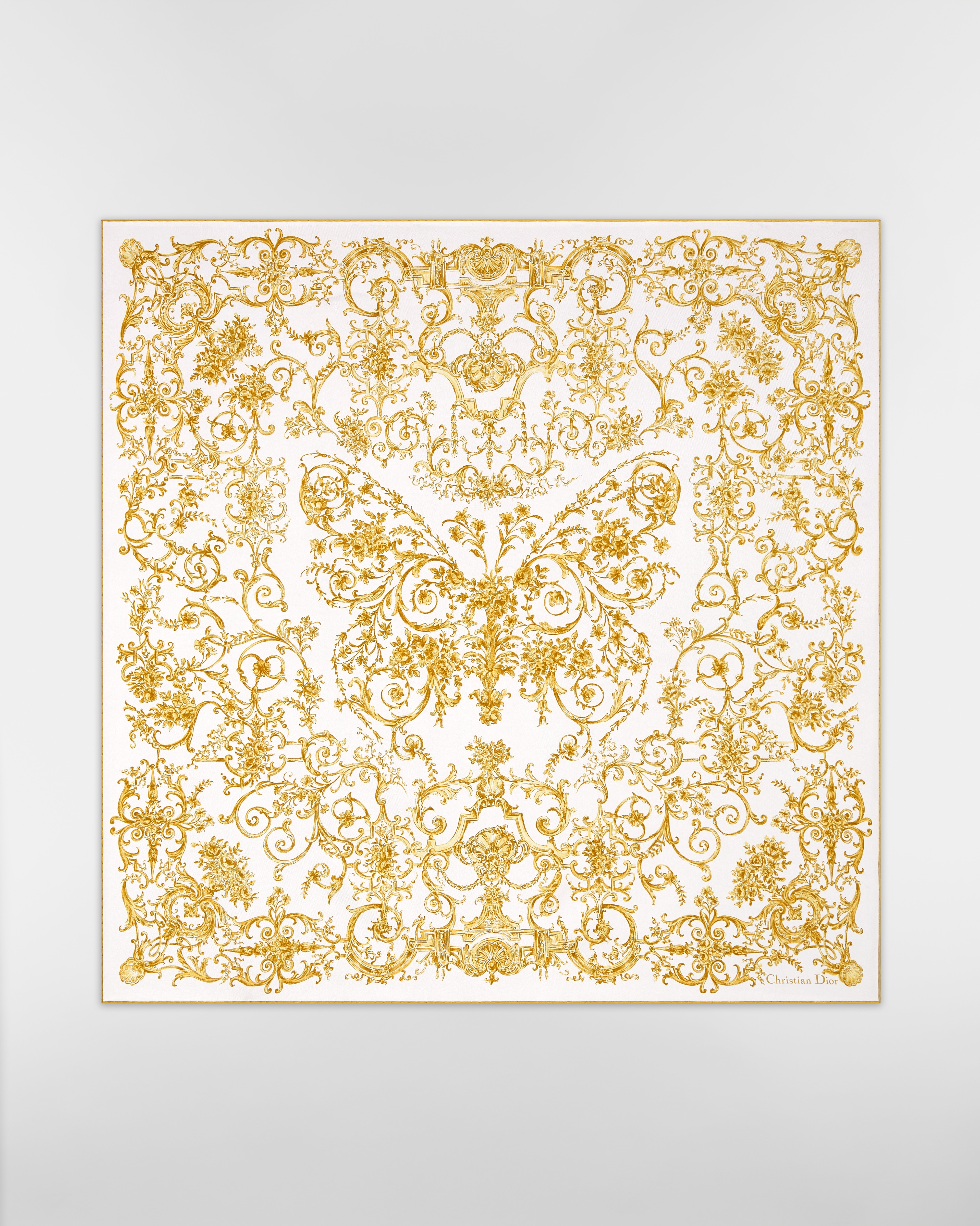 Dioresque Butterfly 90 Square Scarf White and Gold-Tone Silk Twill E01