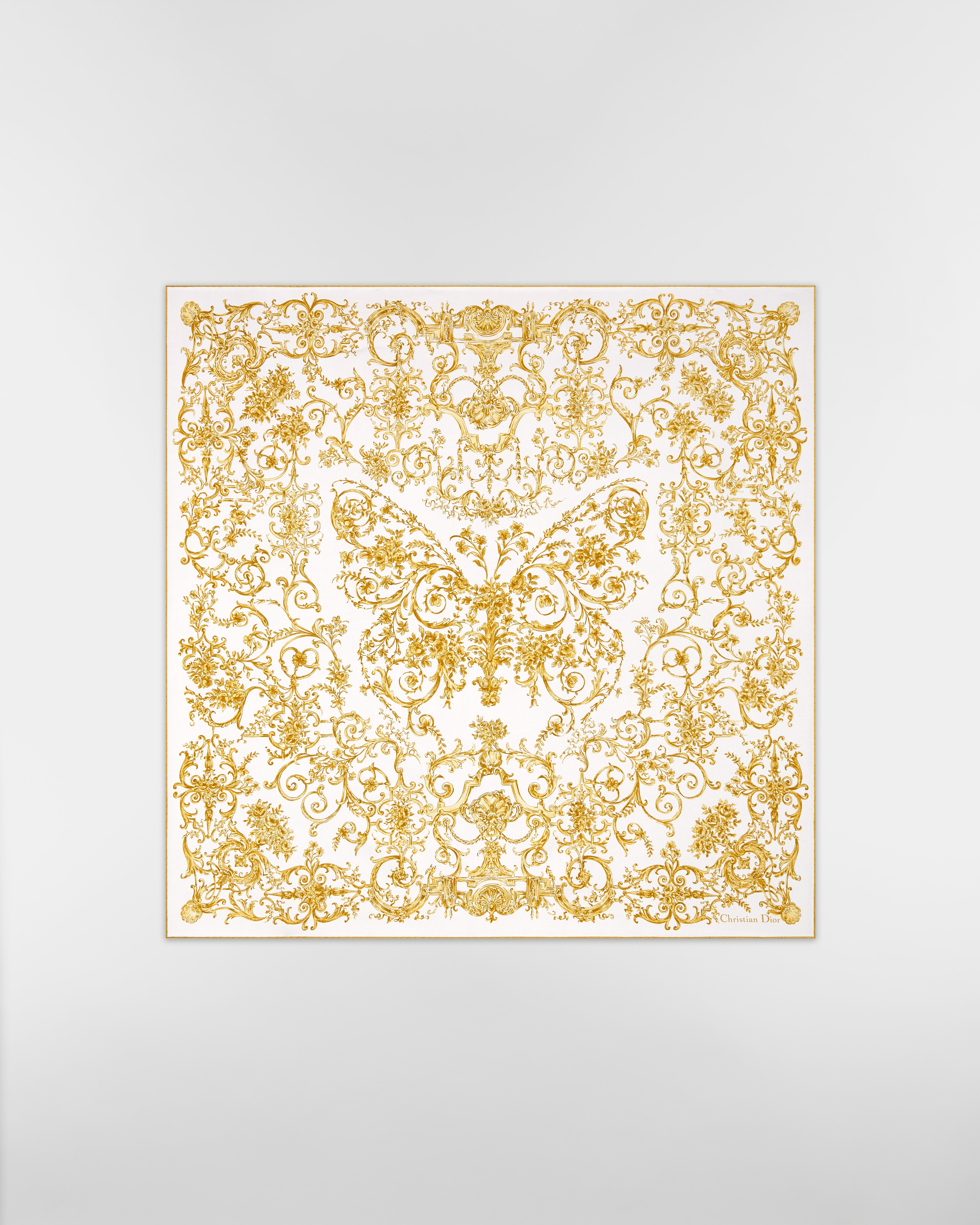 Dioresque Butterfly 90 스퀘어 스카프 화이트 & 골드 톤 실크 트윌 E01