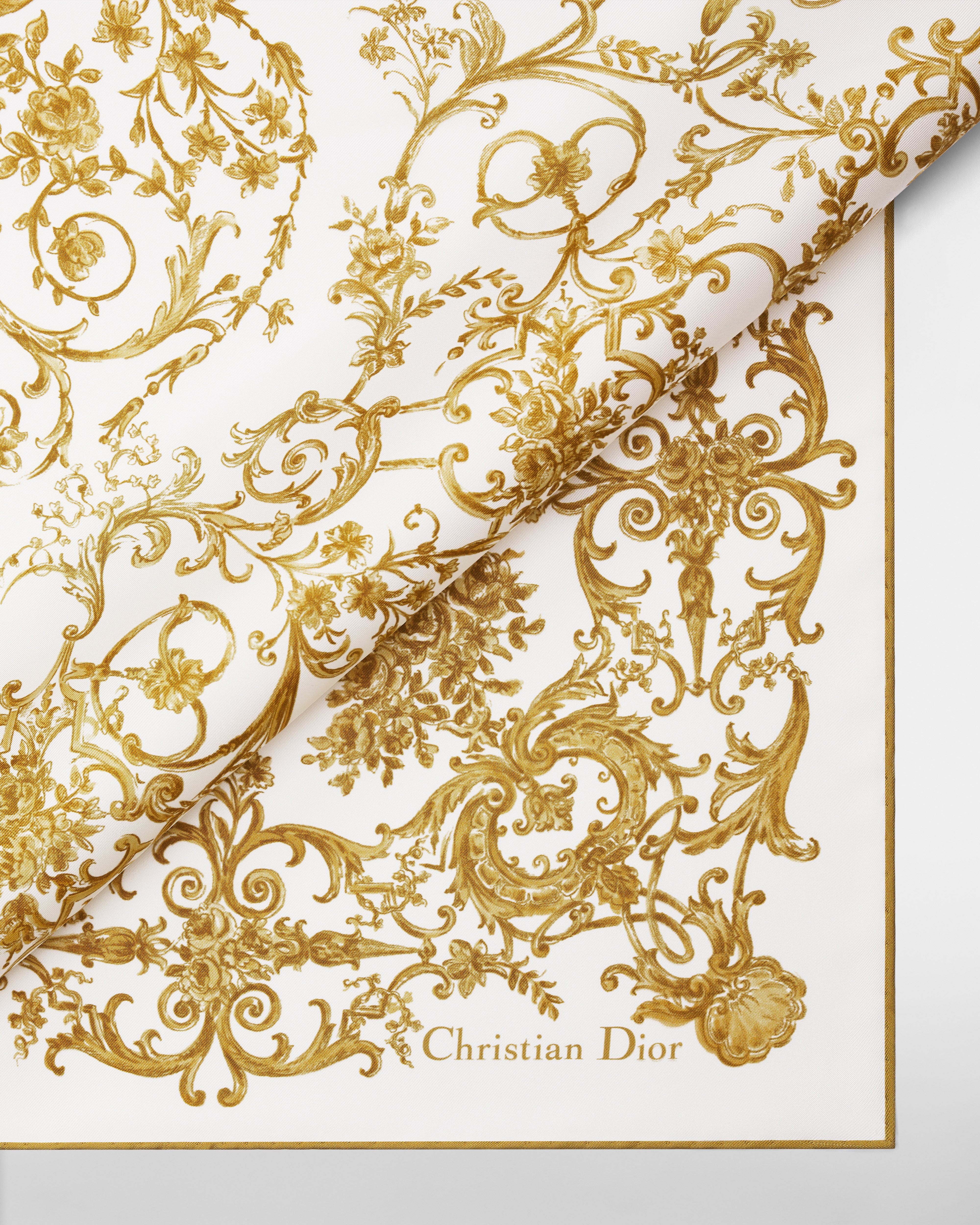 Dioresque Butterfly 90 Square Scarf White and Gold-Tone Silk Twill E09