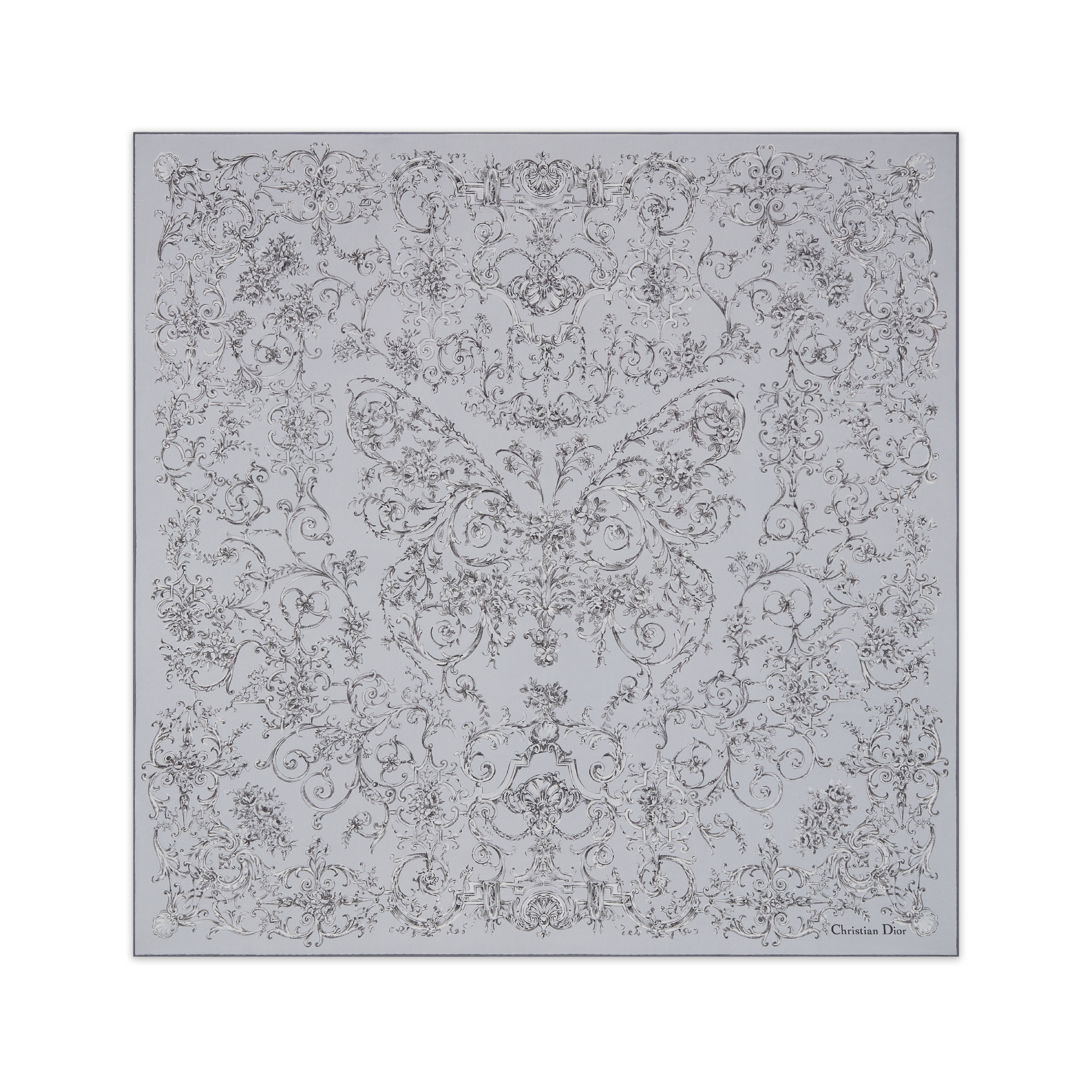 Dioresque Butterfly 90 Square Scarf Light Gray Silk Twill E01