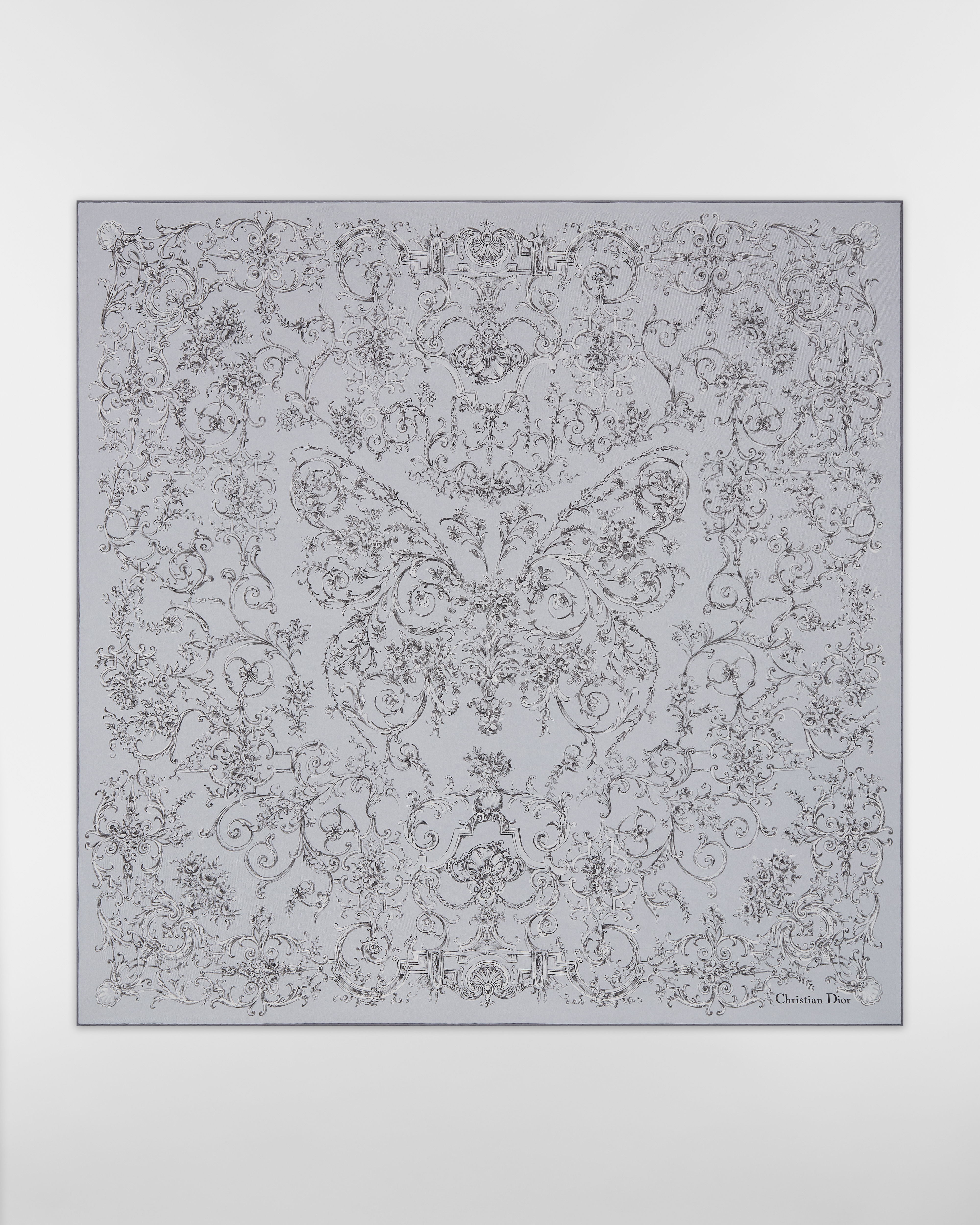 Dioresque Butterfly 90 Square Scarf Light Gray Silk Twill E01