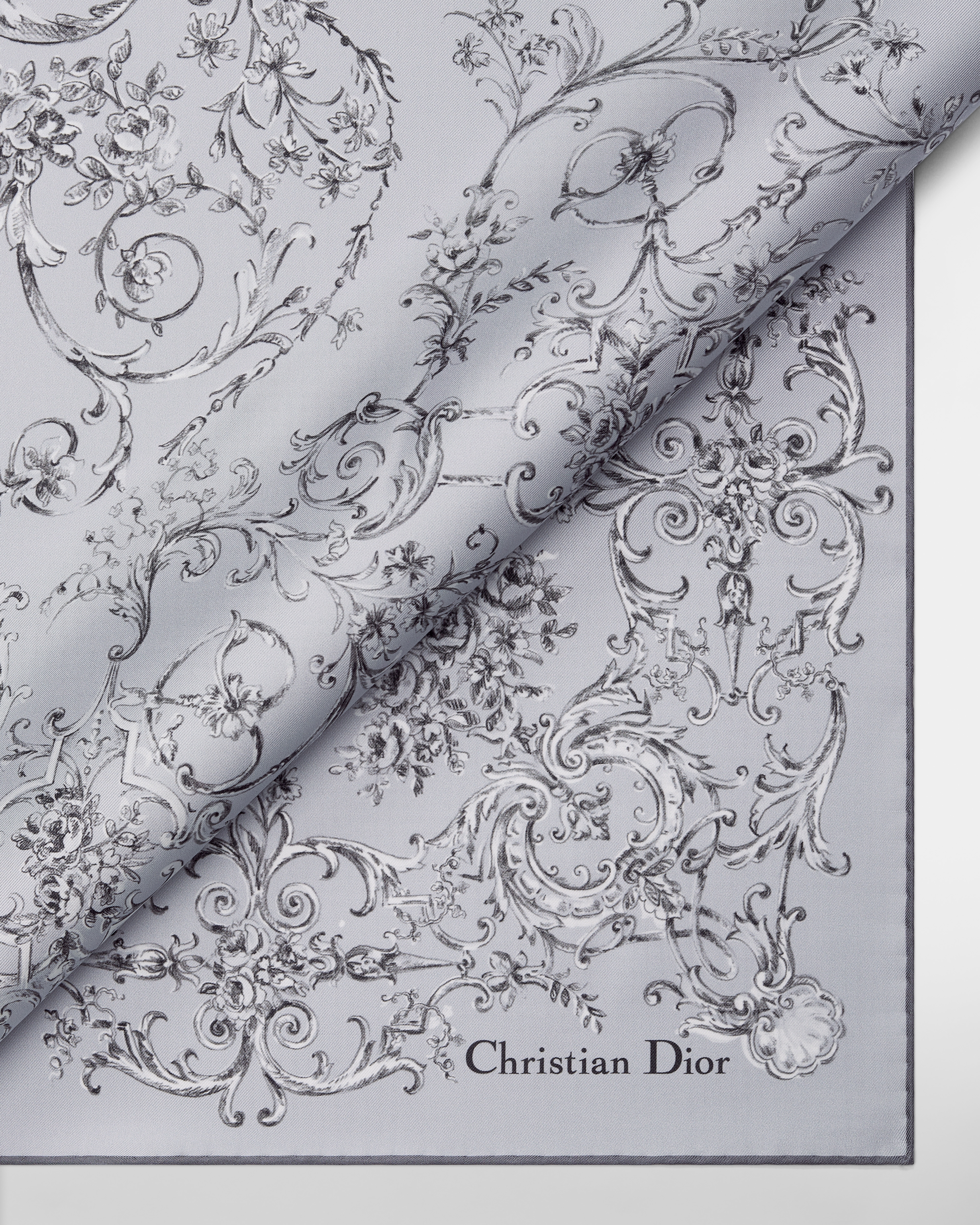 Dioresque Butterfly 90 Square Scarf Light Gray Silk Twill E09