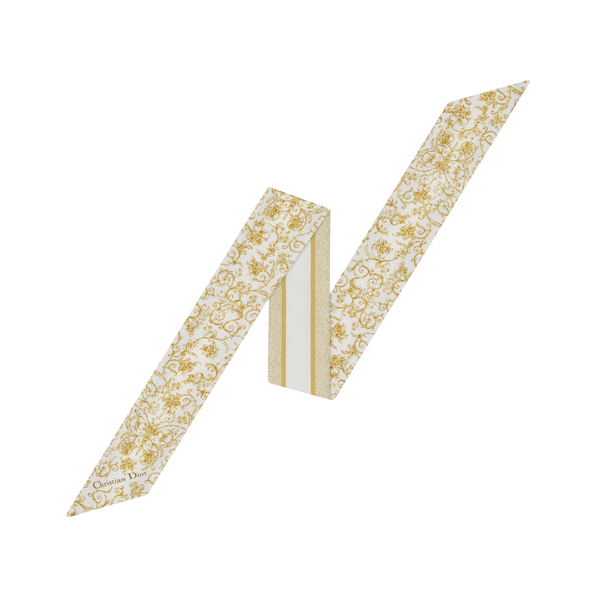  White and Gold-Tone Silk Twill