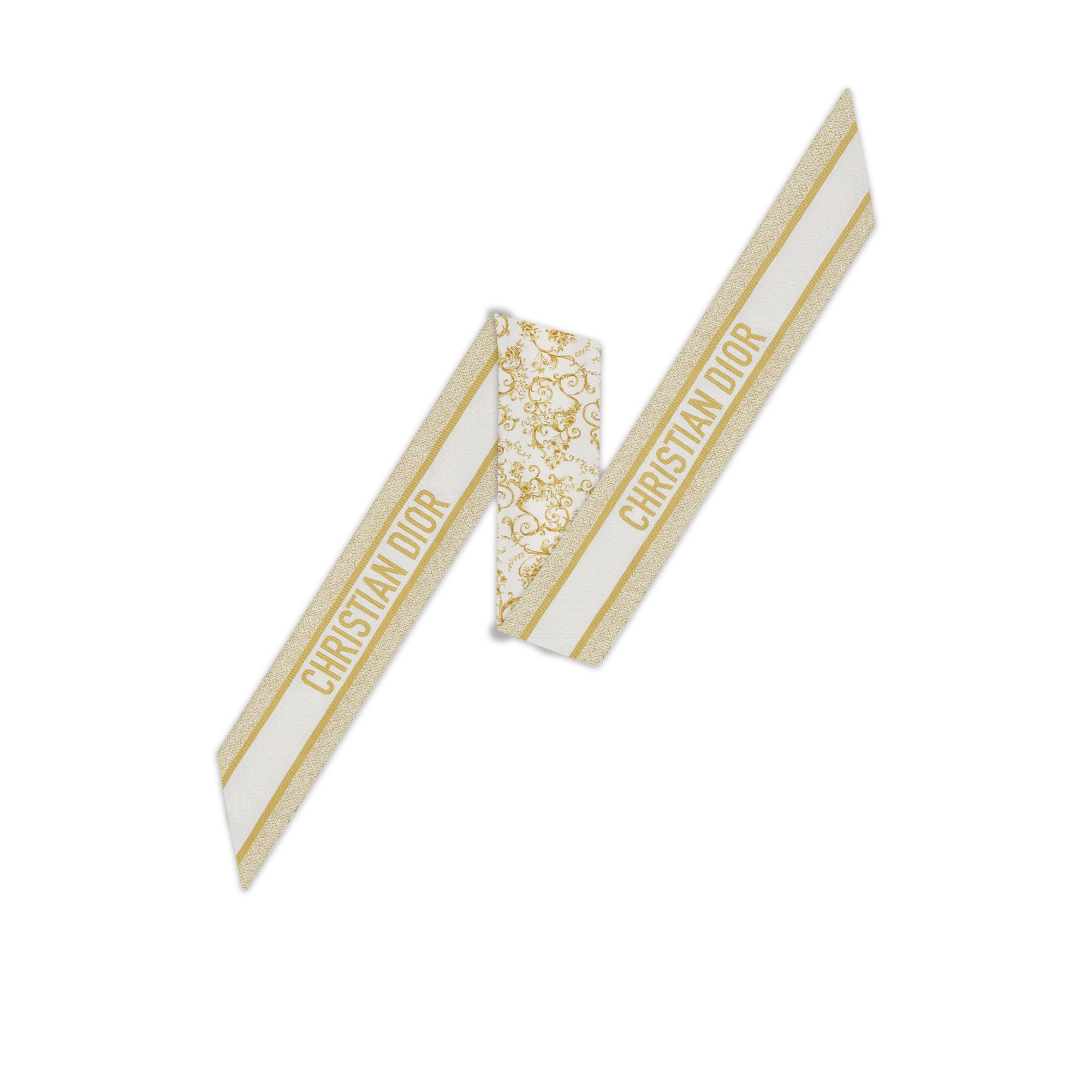 Mitzah Dioresque Butterfly Twill de seda branco e dourado E08