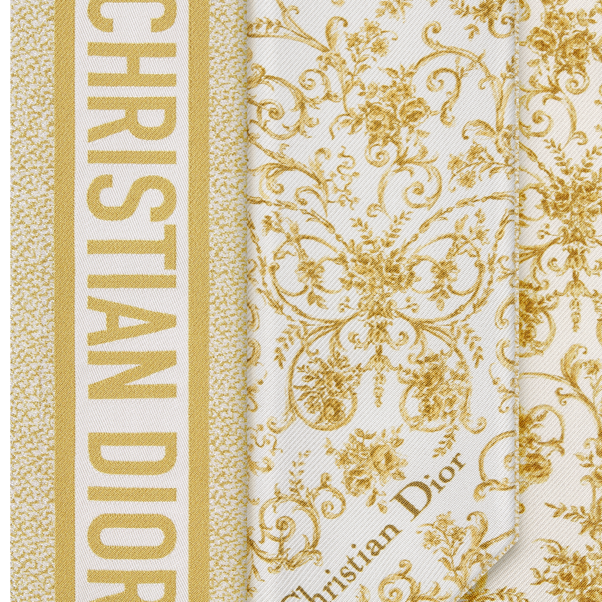 Dioresque Butterfly Mitzah Scarf White and Gold-Tone Silk Twill E09